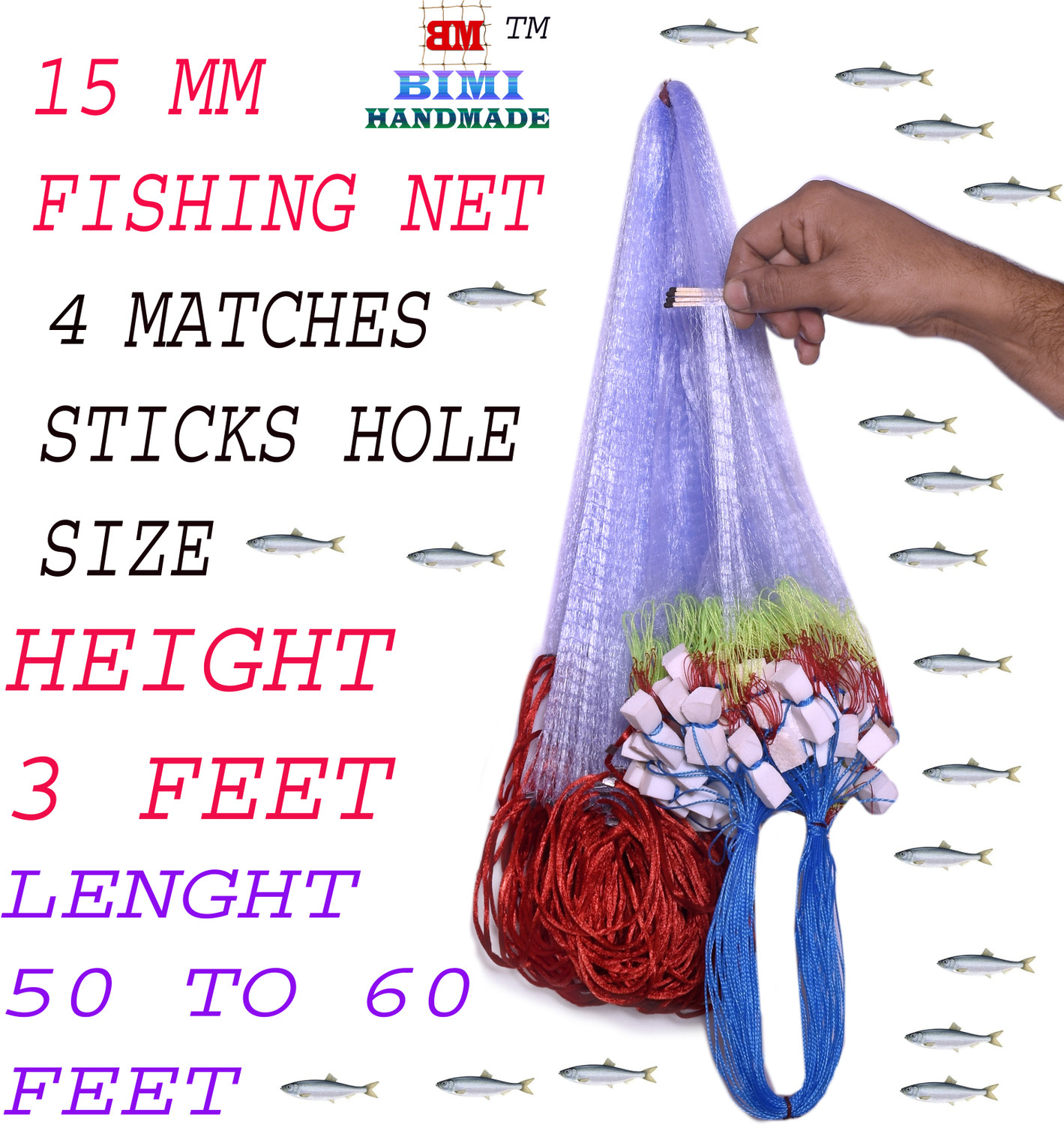 Image of BIMI HANDMADE 15 Mm Gillnet Shisha Jal Fishing Net (Blue)