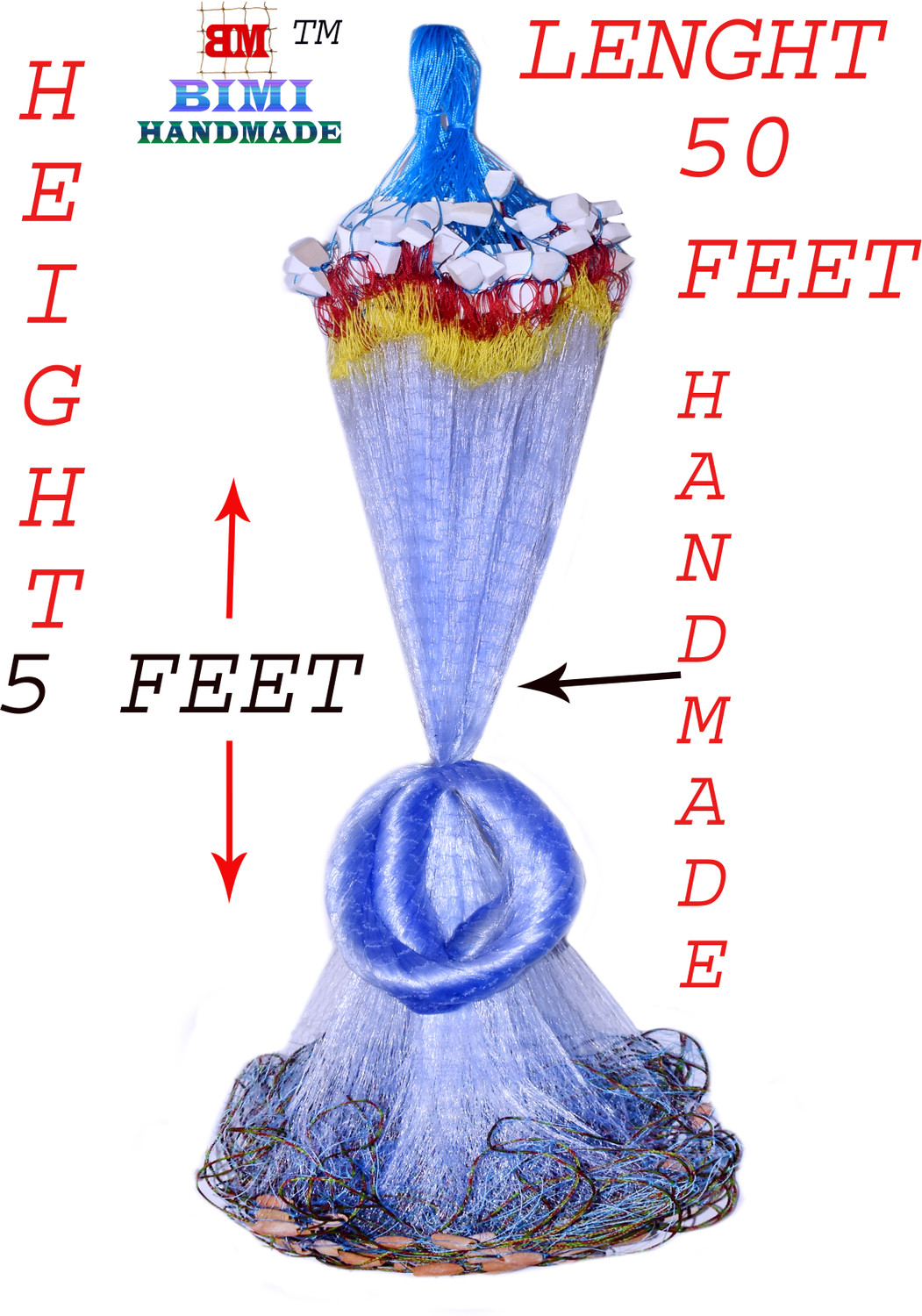 Image of BIMI HANDMADE 1 Finger 30 Mm Kathi Jal Fishing Net (Blue)