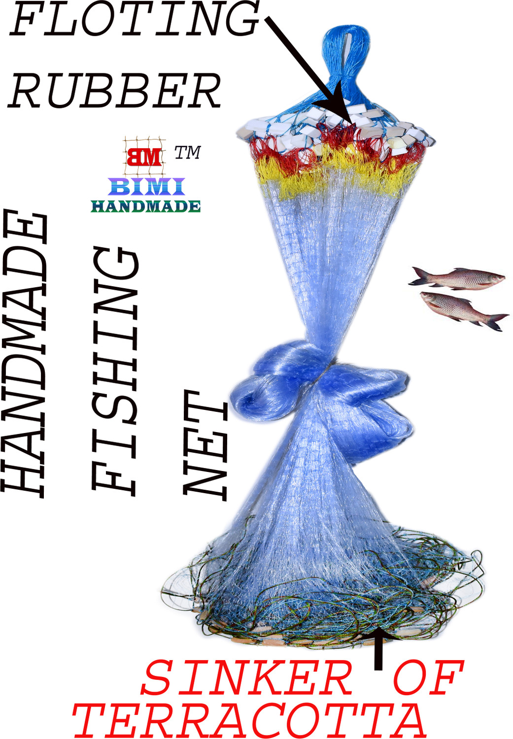 Image of BIMI HANDMADE 1 Finger 30 Mm Kathi Jal Fishing Net (Blue)