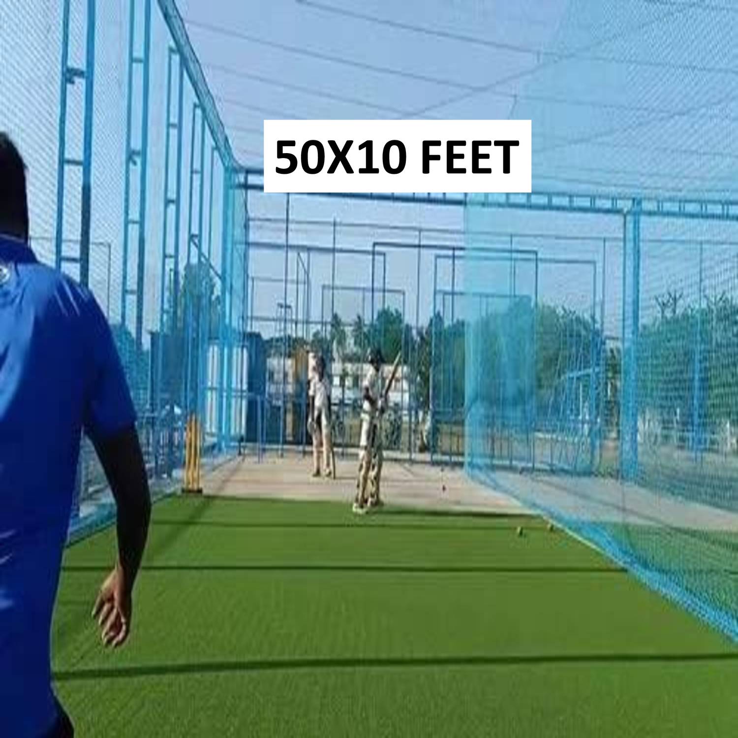 blumax Cricket Practice Net – 50 × 10 ft (BLUE) – Heavy Duty Nylon Cricket Net
