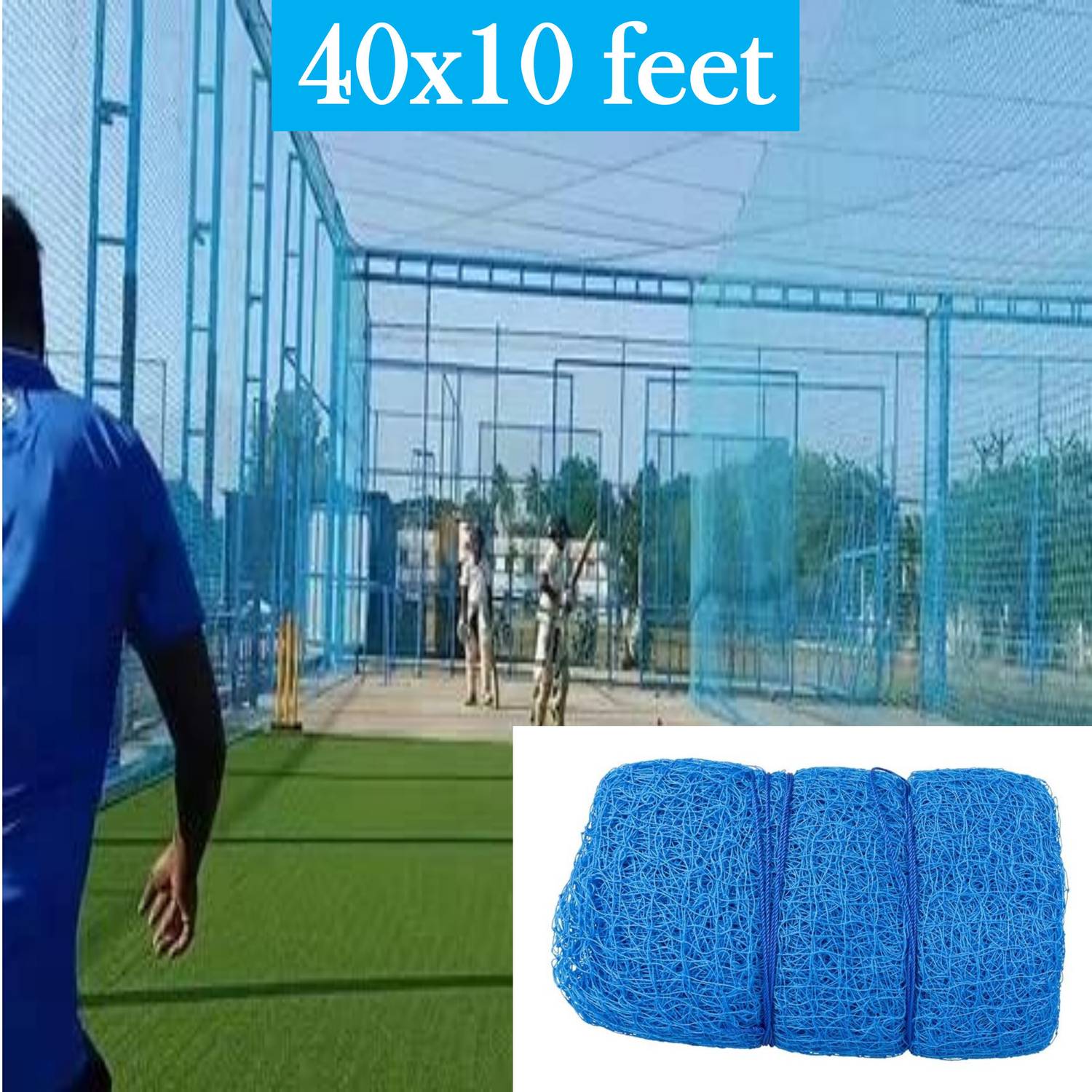 blumax Cricket Practice Net – 40 × 10 ft (BLUE) – Heavy Duty Nylon Cricket Net