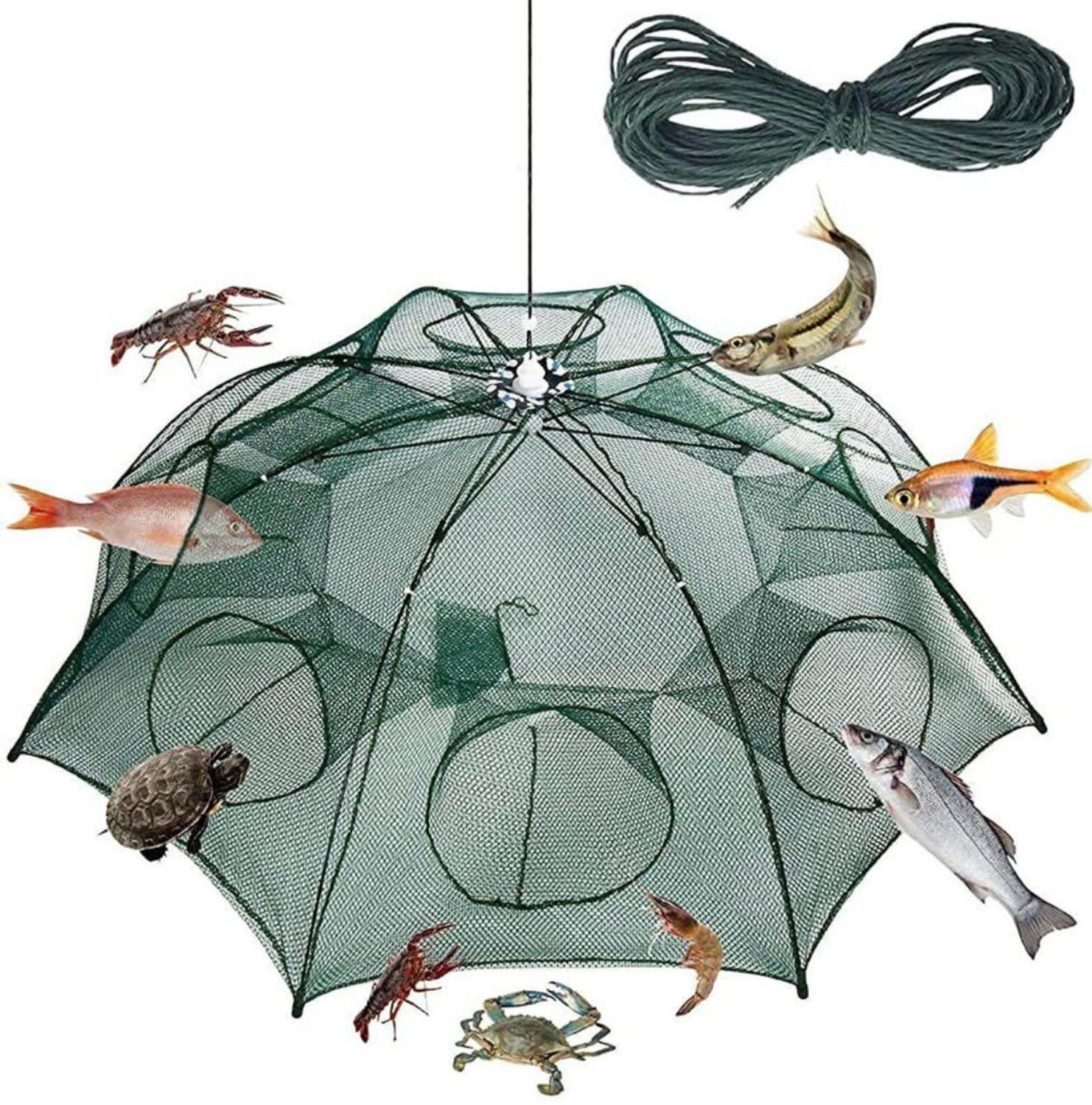 Image of CityNet Umbrella Fishing Net 8 Side Pocket Foldable Bait Fish Trap Nylon Fish Catcher Fishing Net