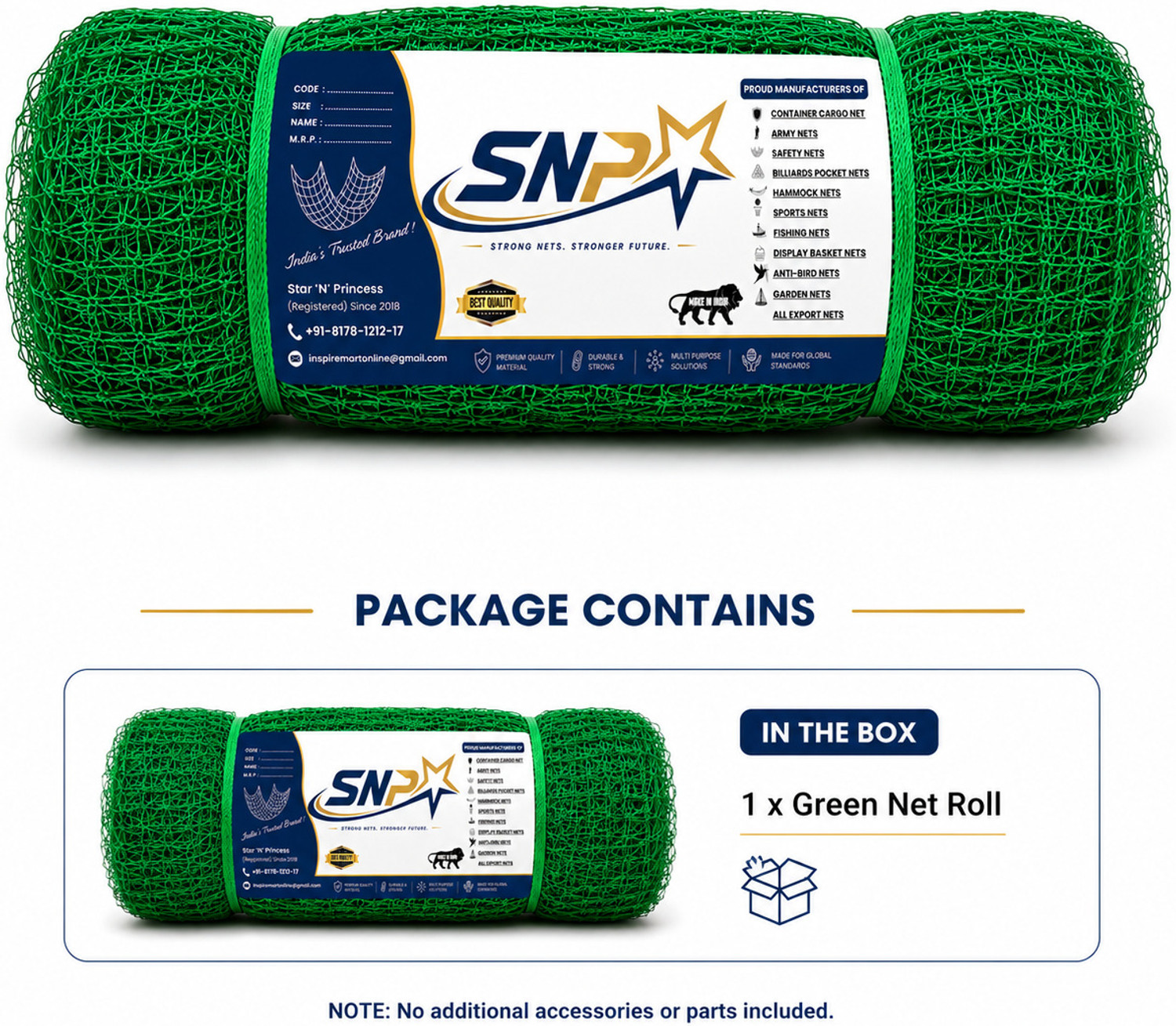 Image of Star 'N' Princess Cricket Jali Net 30x10 ft 1 MM Nylon 25 MM Mesh Cricket Net