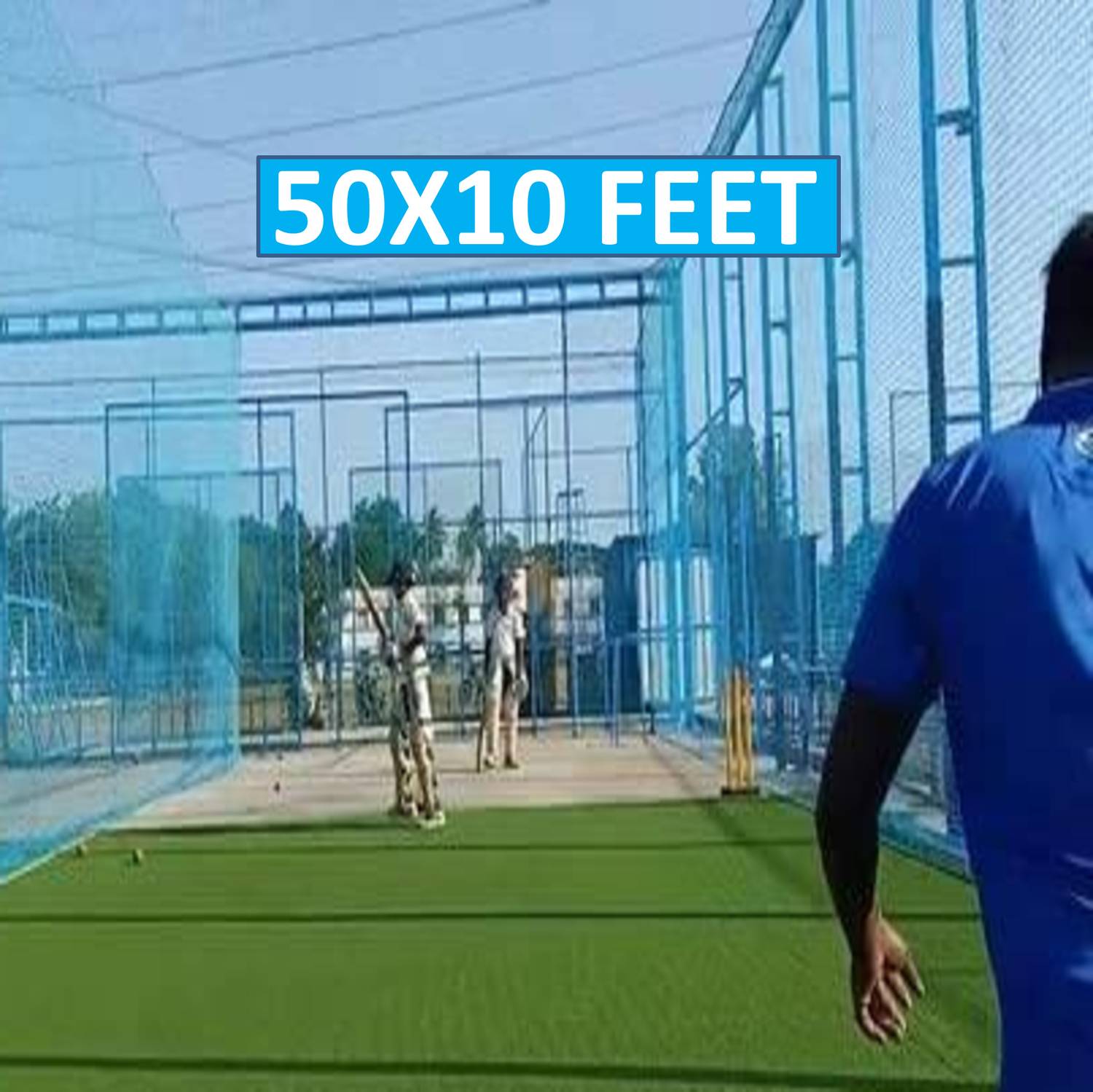 blumax Cricket Practice Net – 50 × 10 ft (BLUE) – Heavy Duty Nylon Cricket Net