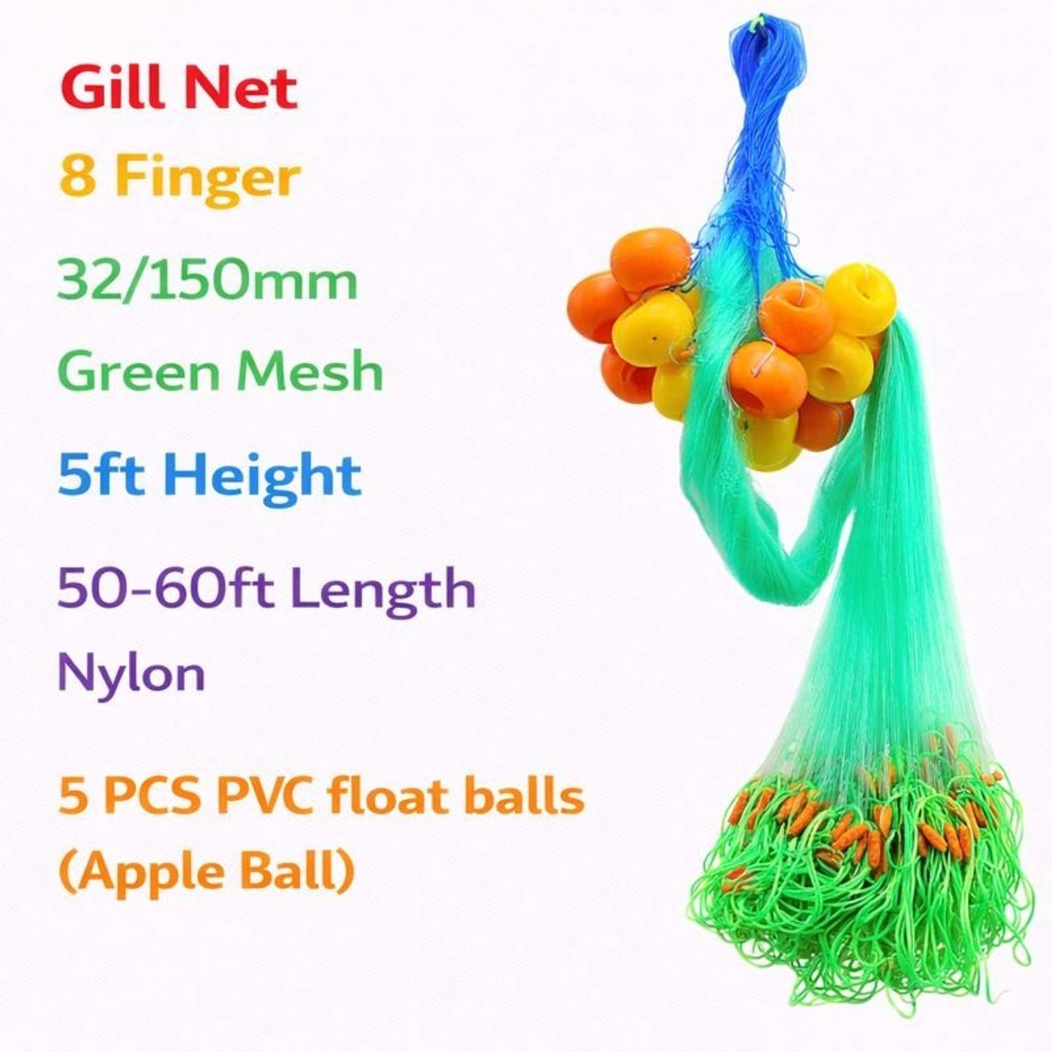 NETKING 8 Finger 150mm Fishing Gillnet – 5ft x 50-60ft Net with