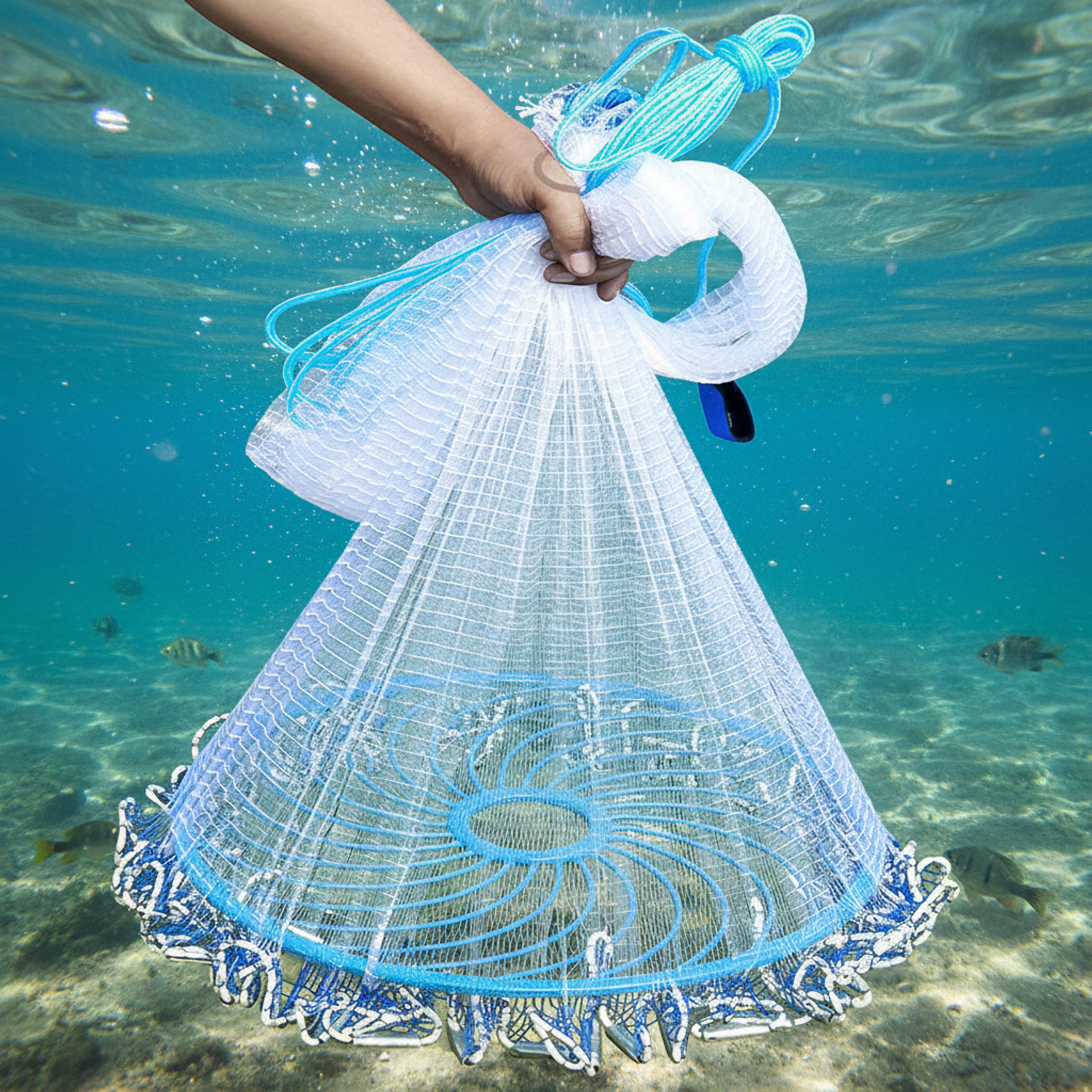 Image of TAJNETS 9Ft American Cast Net | 25mm 0.23 Mono | 2.7Kg Sinker Fishing Net (White)