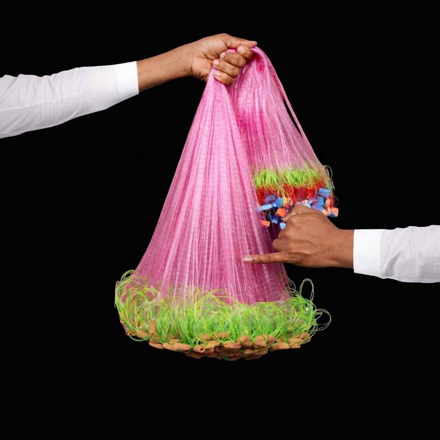 AhmedFishNet 20mm MESH SIZE, HEIGHT-3feet (MULTICOLOUR) Fishing Net (Pink,Green) Fishing Net