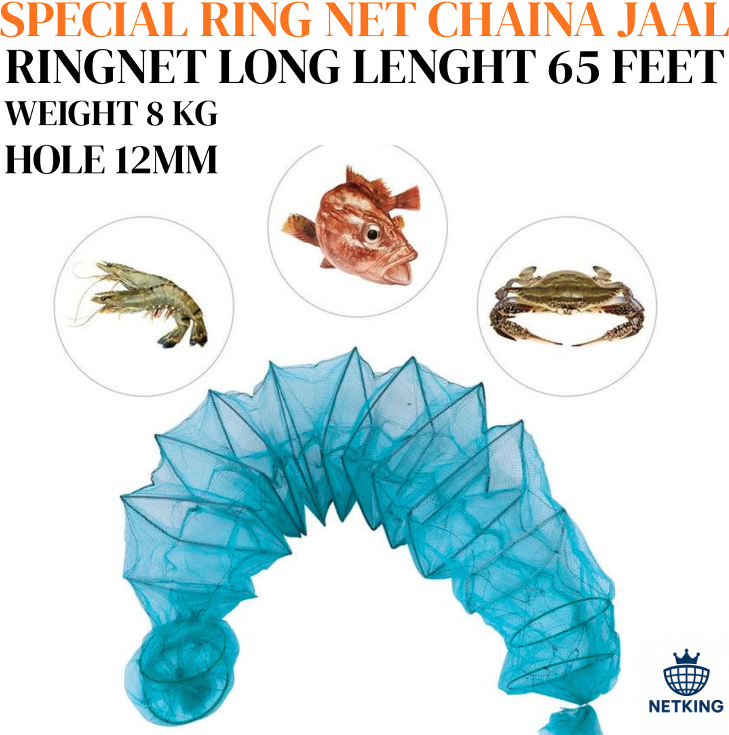 Image of NETKING Special Ring Net China Jaal 12mm Mesh | 8.5kg | 65ft Length | 51 PVC Rings Fishing Net