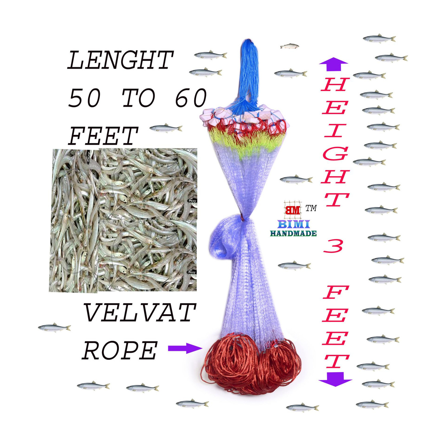 Image of BIMI HANDMADE 15 Mm Gillnet Shisha Jal Fishing Net (Blue)