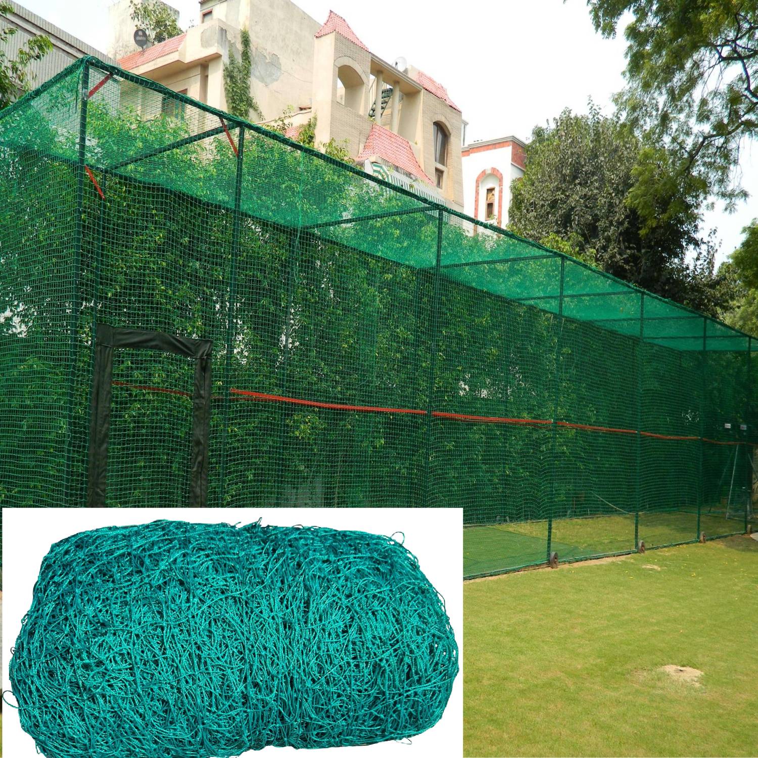 blumax Cricket Practice Net – 80 × 10 ft (GREEN) – Heavy Duty Nylon Cricket Net