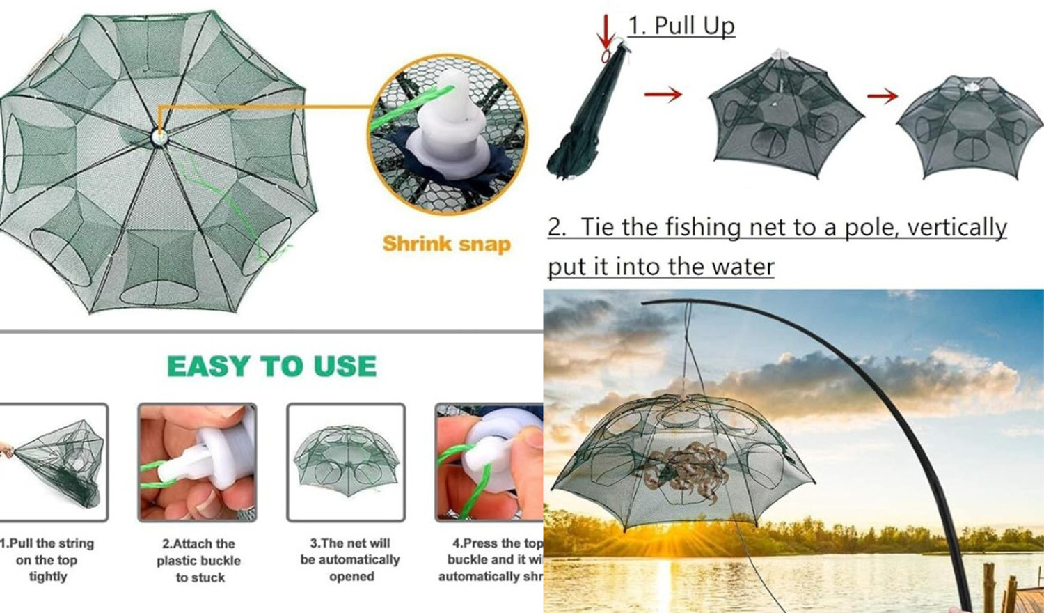 Image of CityNet Umbrella Fishing Net 8 Side Pocket Foldable Bait Fish Trap Nylon Fish Catcher Fishing Net