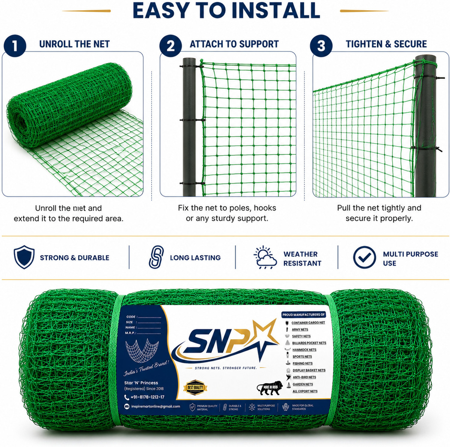 Image of Star 'N' Princess Cricket Jali Net 30x10 ft 1 MM Nylon 25 MM Mesh Cricket Net