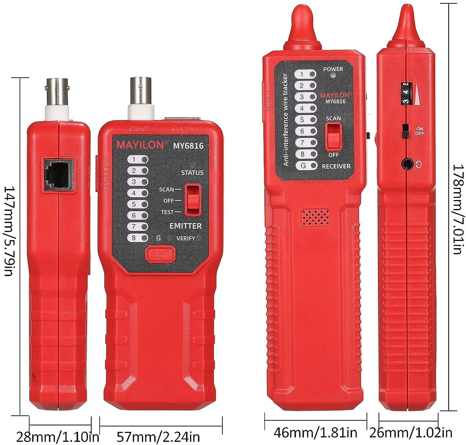 Image of VRISH Network Cable Wire Tracker RJ11RJ45Cat5Cat5ECat6 Toner Detector Line Finder(RED) Network Cable Wire Tracker RJ11RJ45Cat5Cat5ECat6 Toner Detector Line Finder(RED) Tower Server