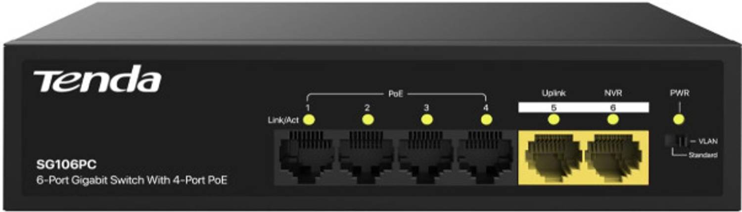 TENDA SG106PC 6-Port Gigabit Lite PoE 6 Ports 1000 Mbps Unmanaged Network Switch