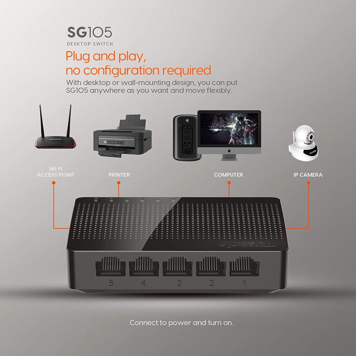 Image of TENDA SG105 5-Port 10 /100 /1000Mbps Gigabit Desktop 5 Ports 1000 Mbps Unmanaged Network Switch