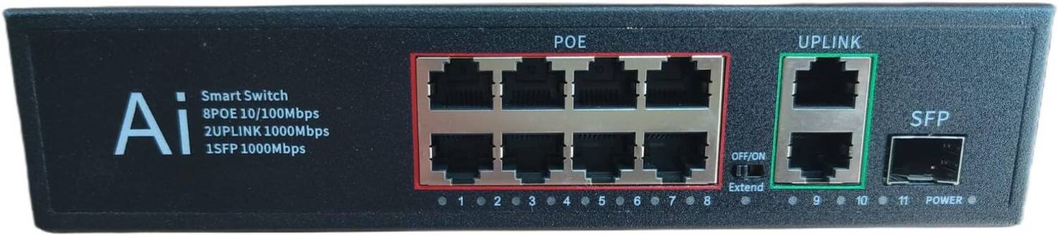 HANUTECH 8 Port PoE Switch, 2GE Uplink + 1G SFP, 96W 8 Ports 1000 Mbps Smart Network Switch