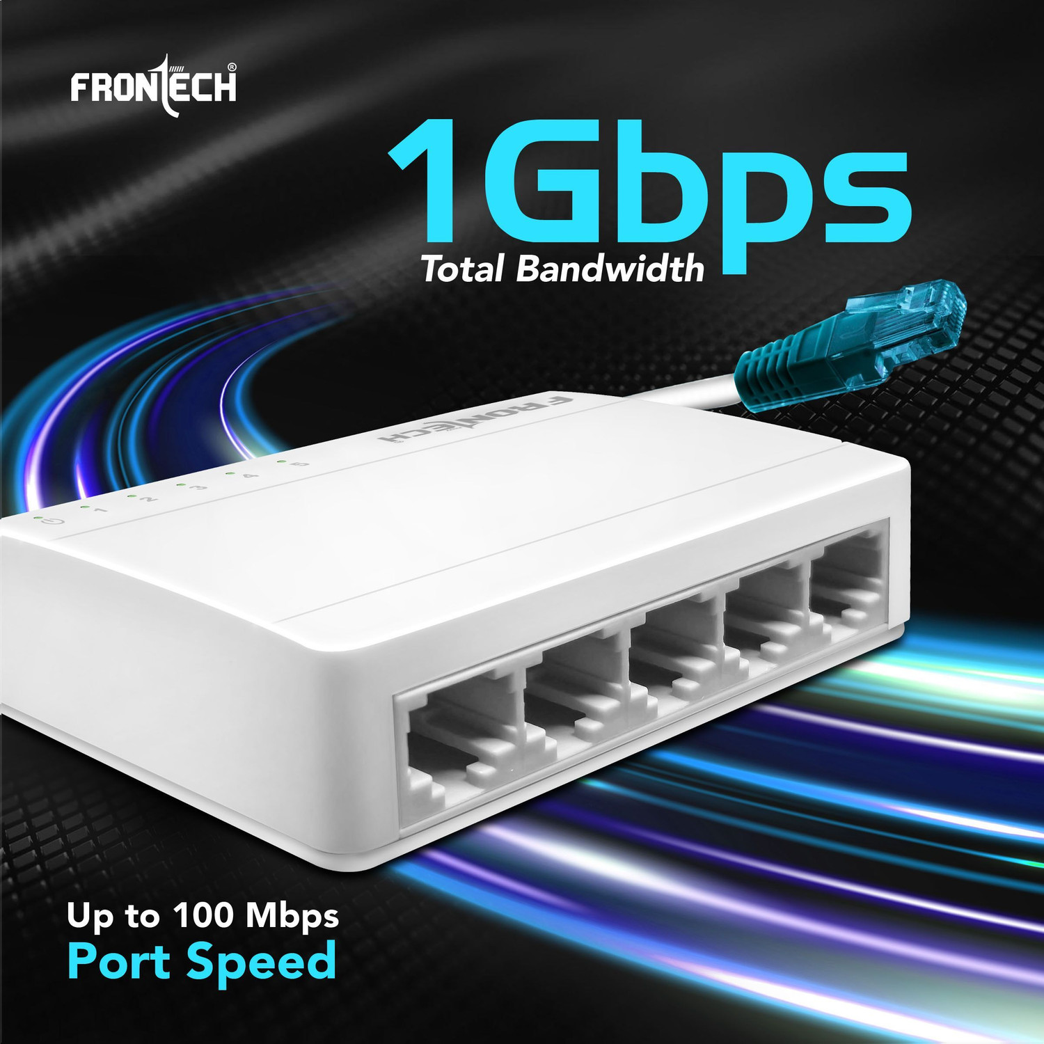 Image of Frontech Fast Ethernet Switch | 10 /100 Mbps | Plug & Play Network | 1 Gbps Bandwidth | 5 Ports 100 Mbps Unmanaged Network Switch