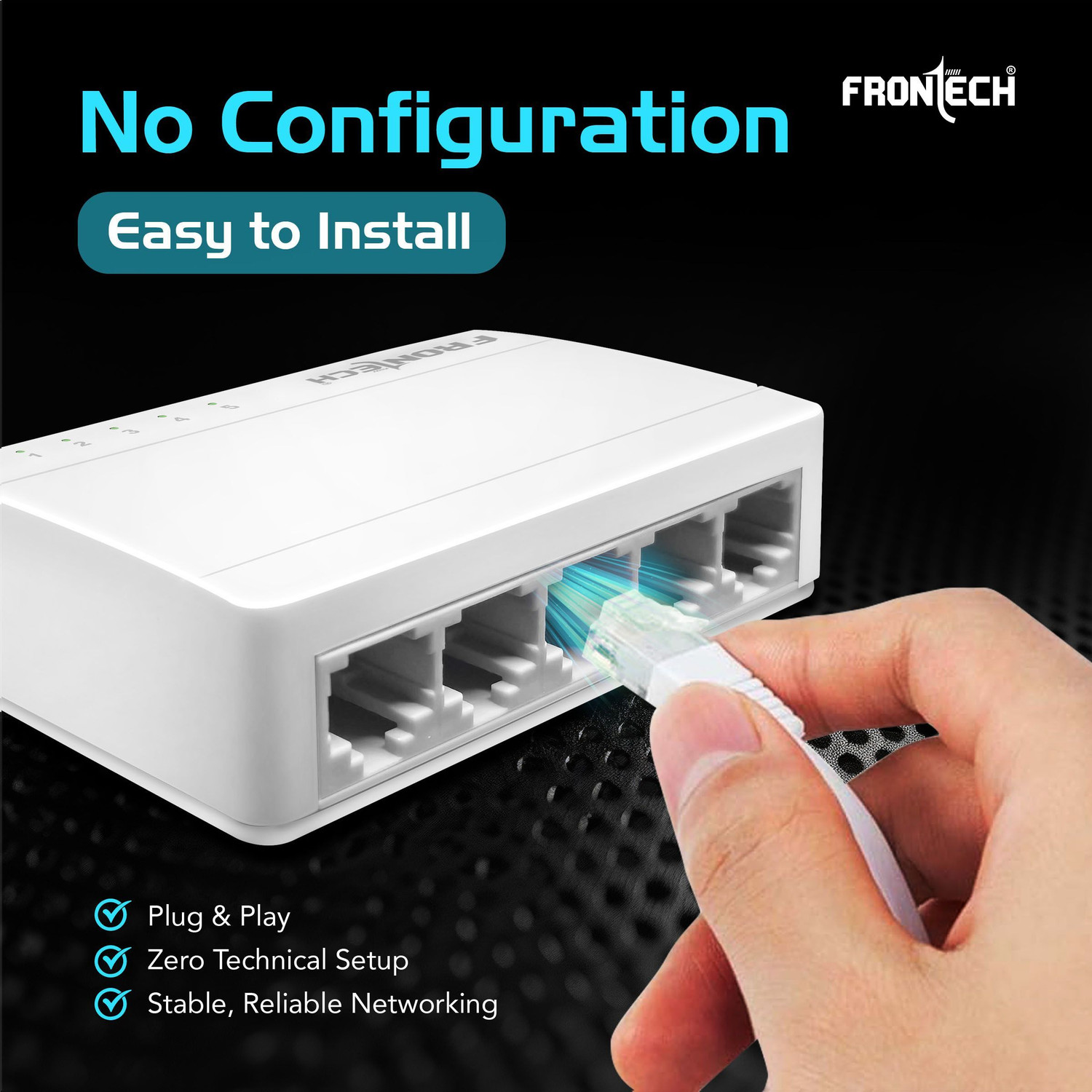 Image of Frontech Fast Ethernet Switch | 10 /100 Mbps | Plug & Play Network | 1 Gbps Bandwidth | 5 Ports 100 Mbps Unmanaged Network Switch