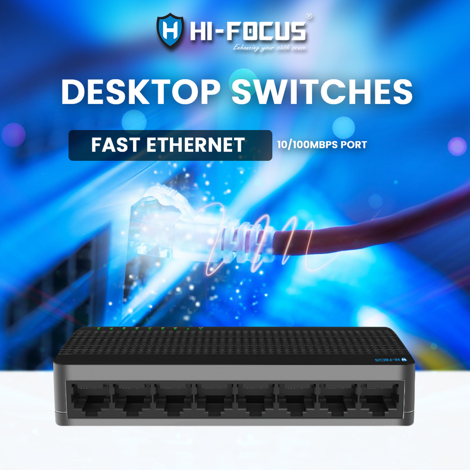 Image of HI-FOCUS 8 Port Ethernet Switch / 10 /100Mbps Desktop Switch / Ethernet Switch for Industry 8 Ports 100 Mbps Unmanaged Network Switch