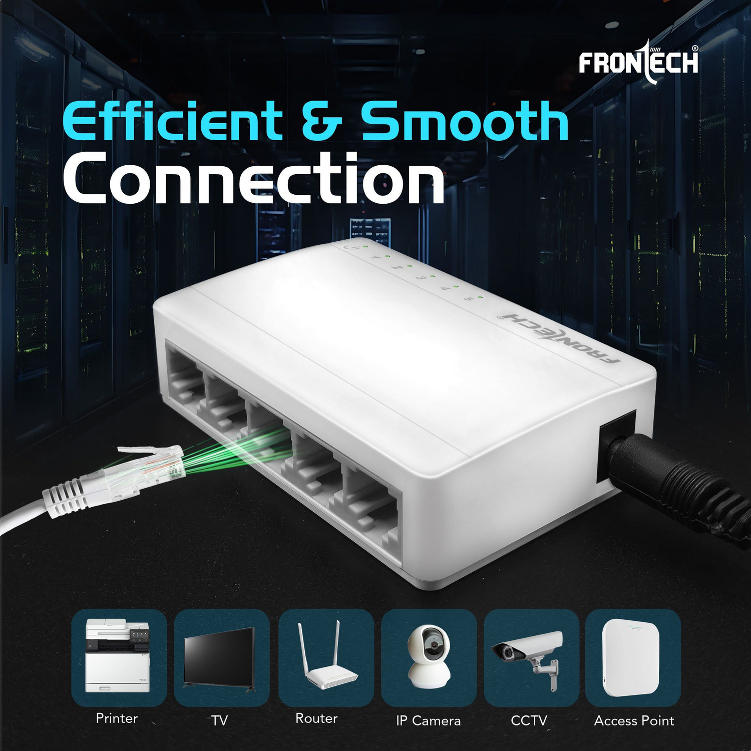 Image of Frontech Fast Ethernet Switch | 10 /100 Mbps | Plug & Play Network | 1 Gbps Bandwidth | 5 Ports 100 Mbps Unmanaged Network Switch