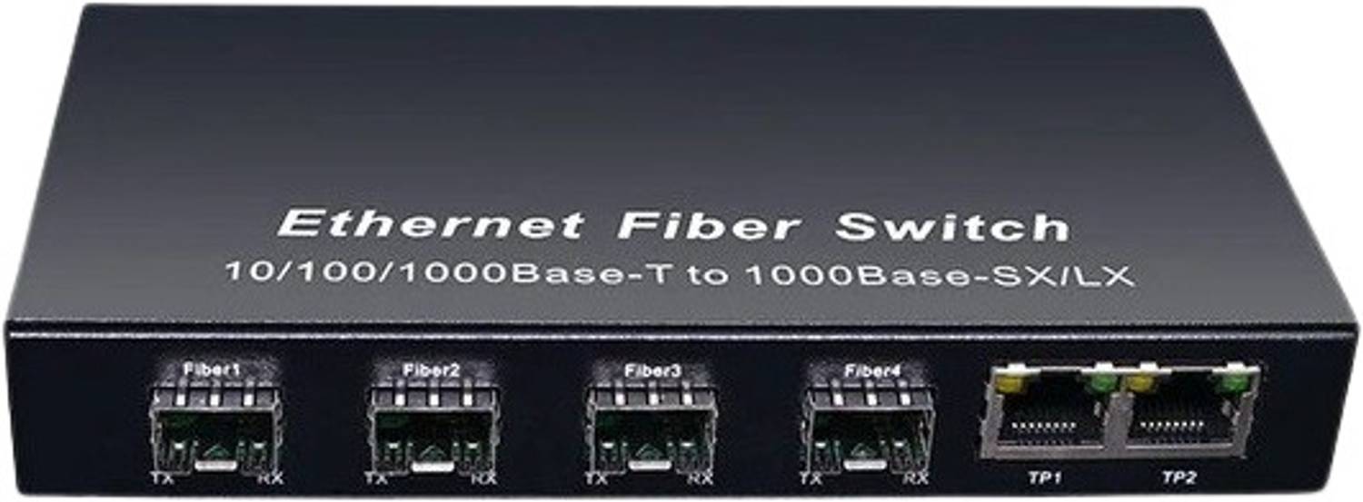 HANUTECH 6 Port Gigabit Ethernet Fiber Switch 4 SFP Fiber Port 2 RJ45 UTP Port Unmanaged 6 Ports 1000 Mbps Unmanaged Network Switch