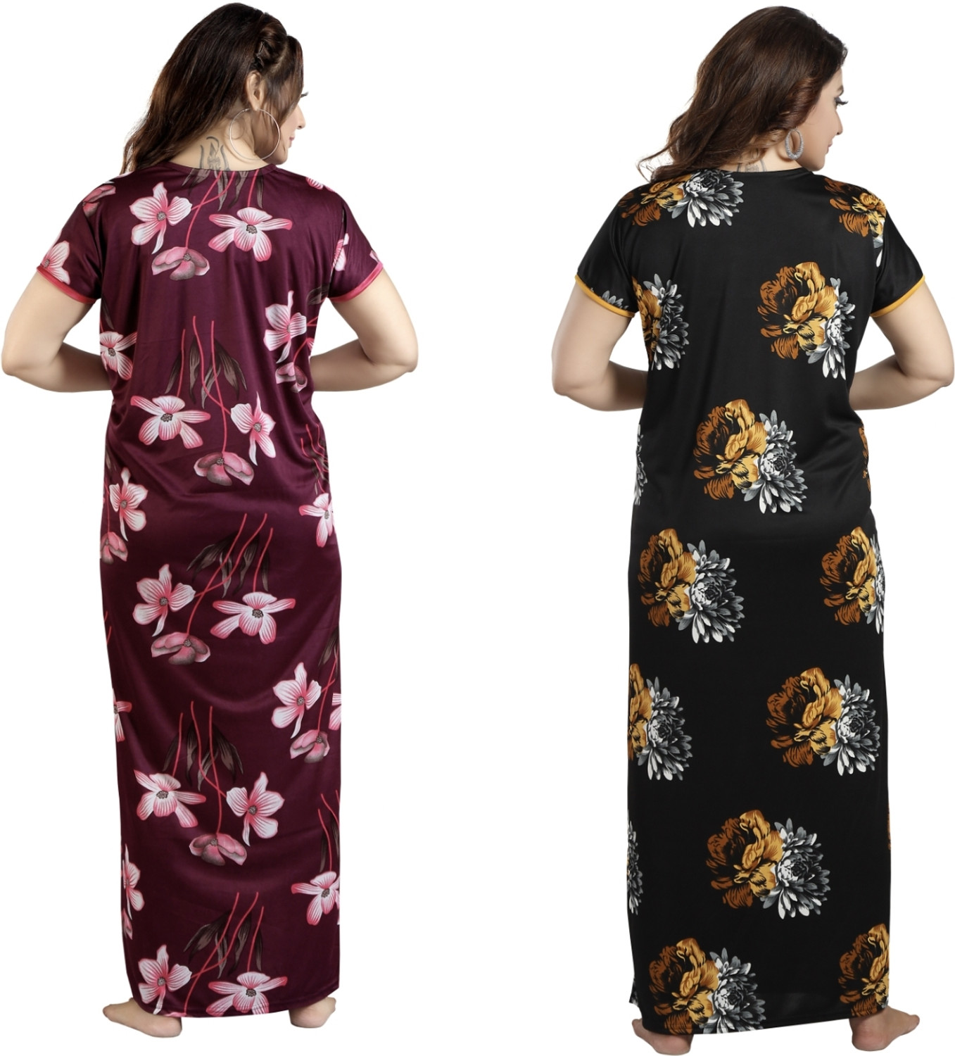Image of capasino Pack of 2 Women Nighty (Black, Maroon)