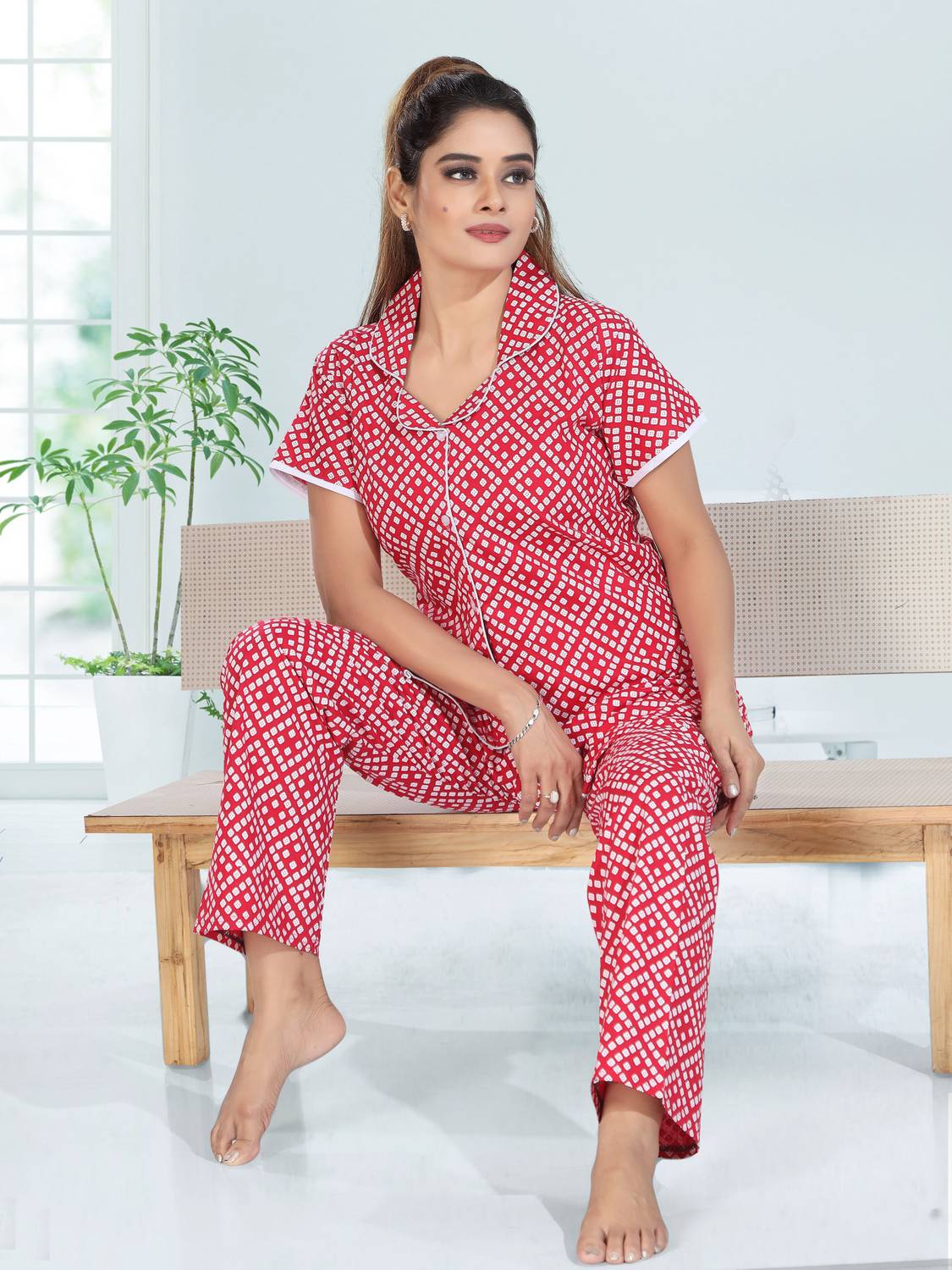 Babesa Women Printed Pink Shirt & Pyjama set