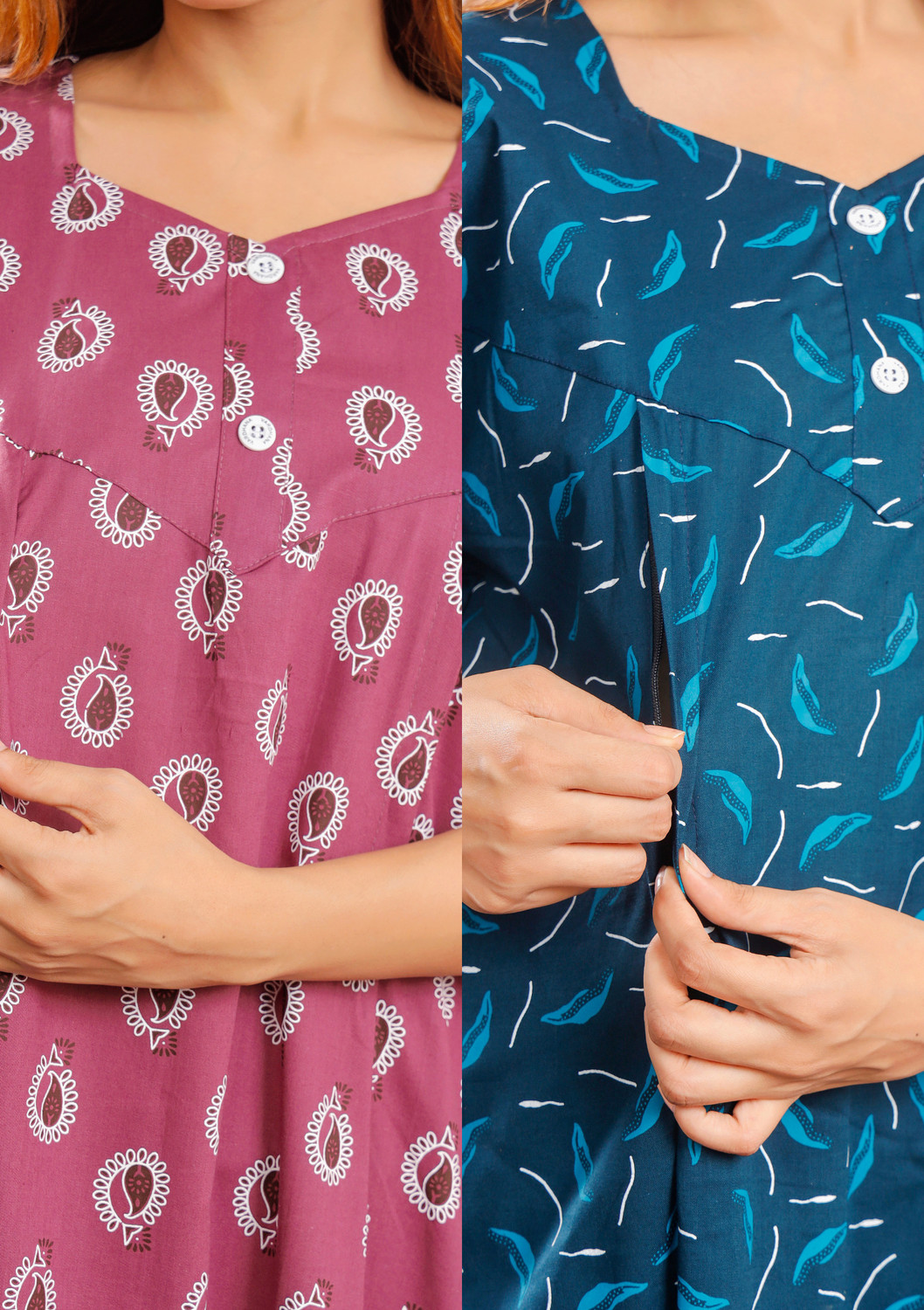Image of Vardhana Pack of 2 Women Maternity /Nursing Nighty (Multicolor)