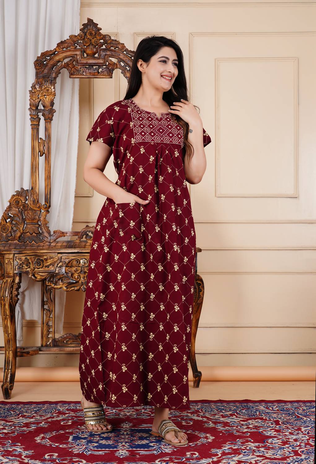 barthunya collection Women Gown Maroon Maxi/Full Length Dress
