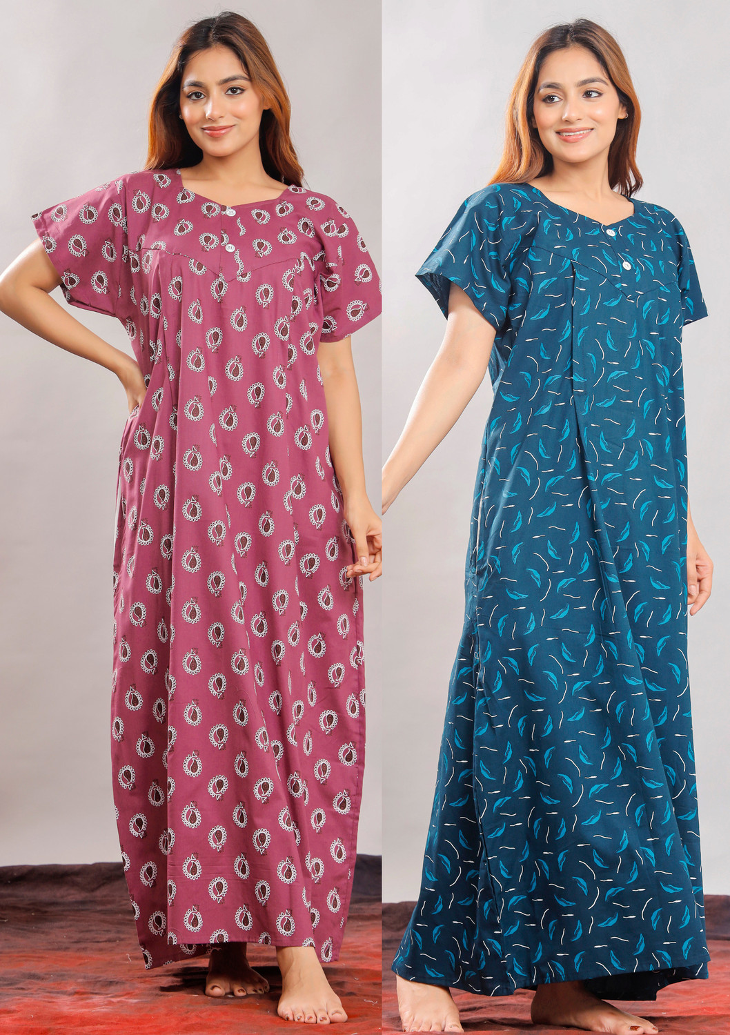 Image of Vardhana Pack of 2 Women Maternity /Nursing Nighty (Multicolor)