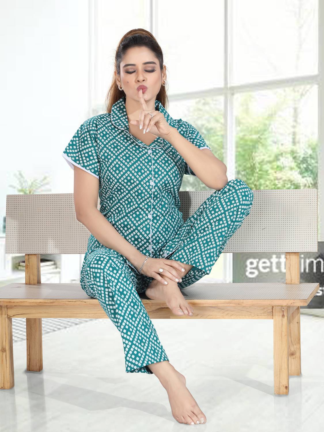 Babesa Women Printed Blue Shirt & Pyjama set