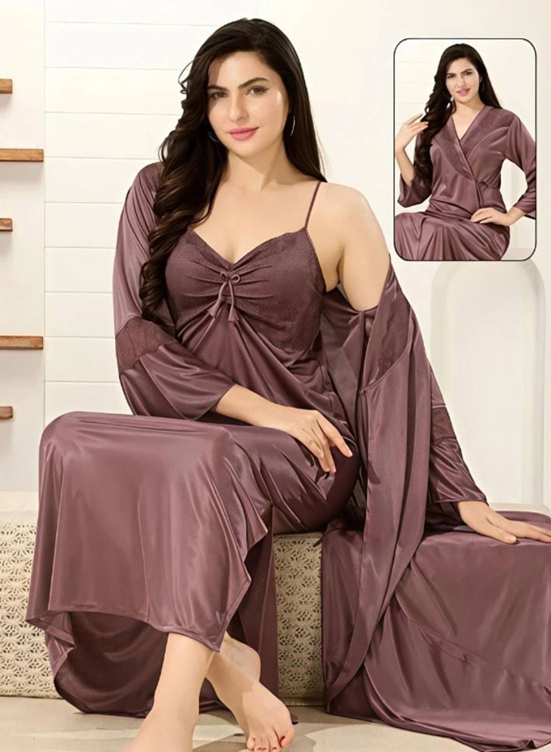 Allmaxfashion Women Nighty with Robe