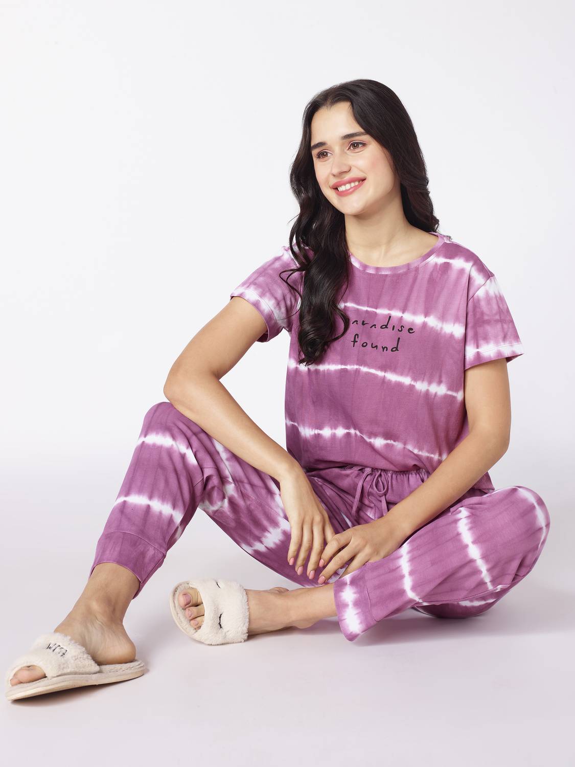 Beebelle Women Striped Purple Top & Pyjama Set