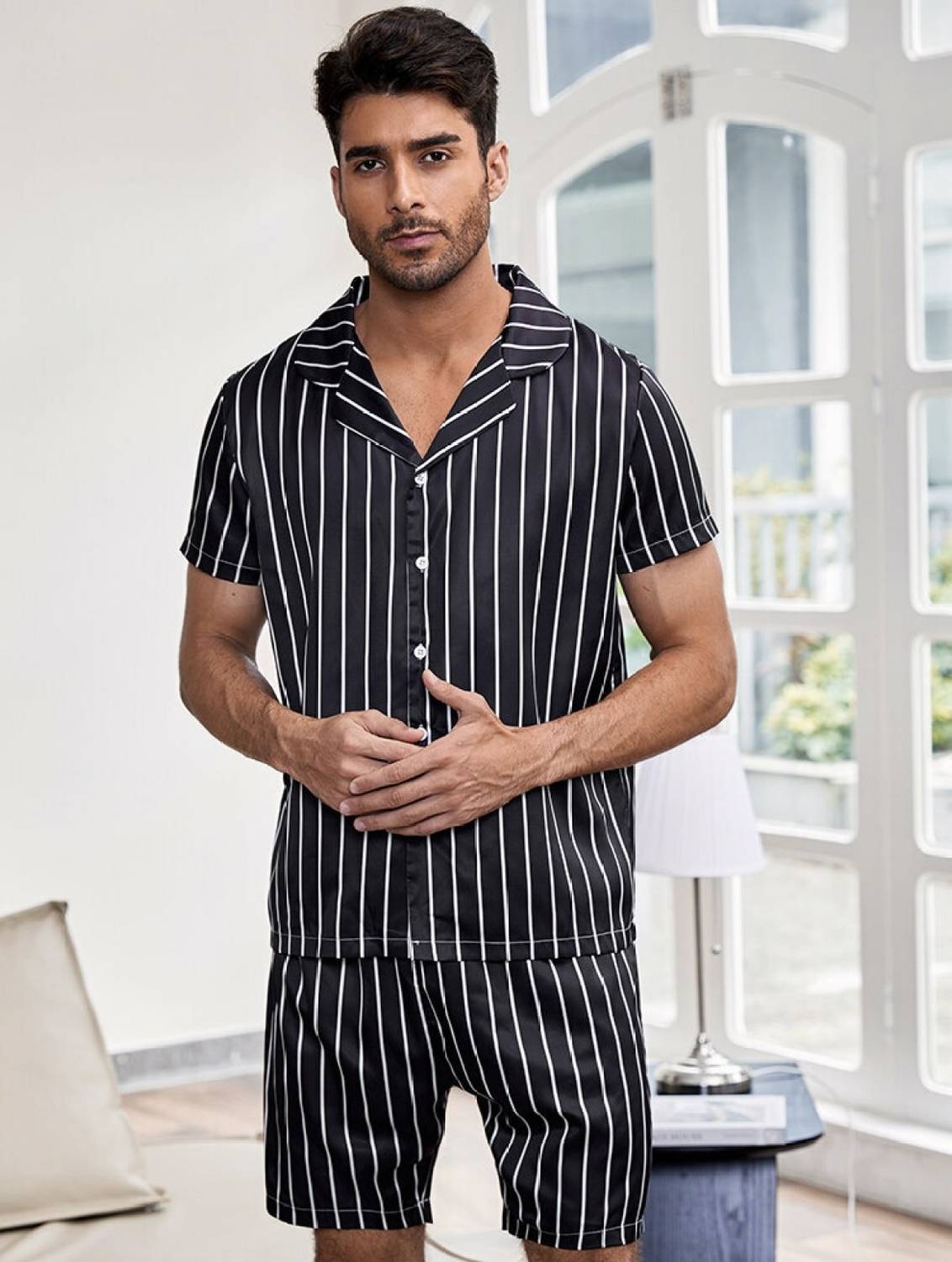 ALIJA FASHION Men Printed Black, White Night Suit Set