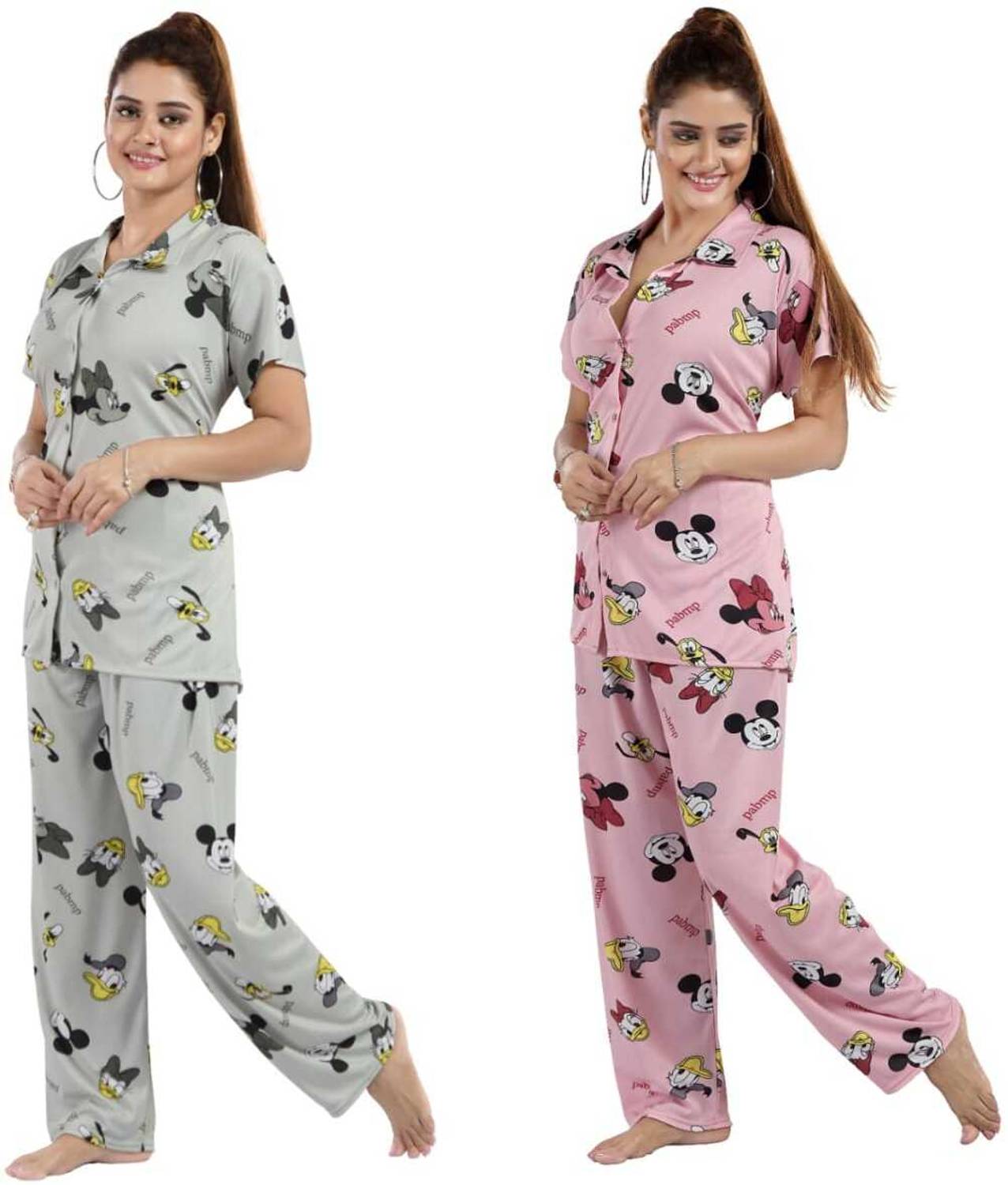 capasino Women Printed Grey Shirt & Pyjama set