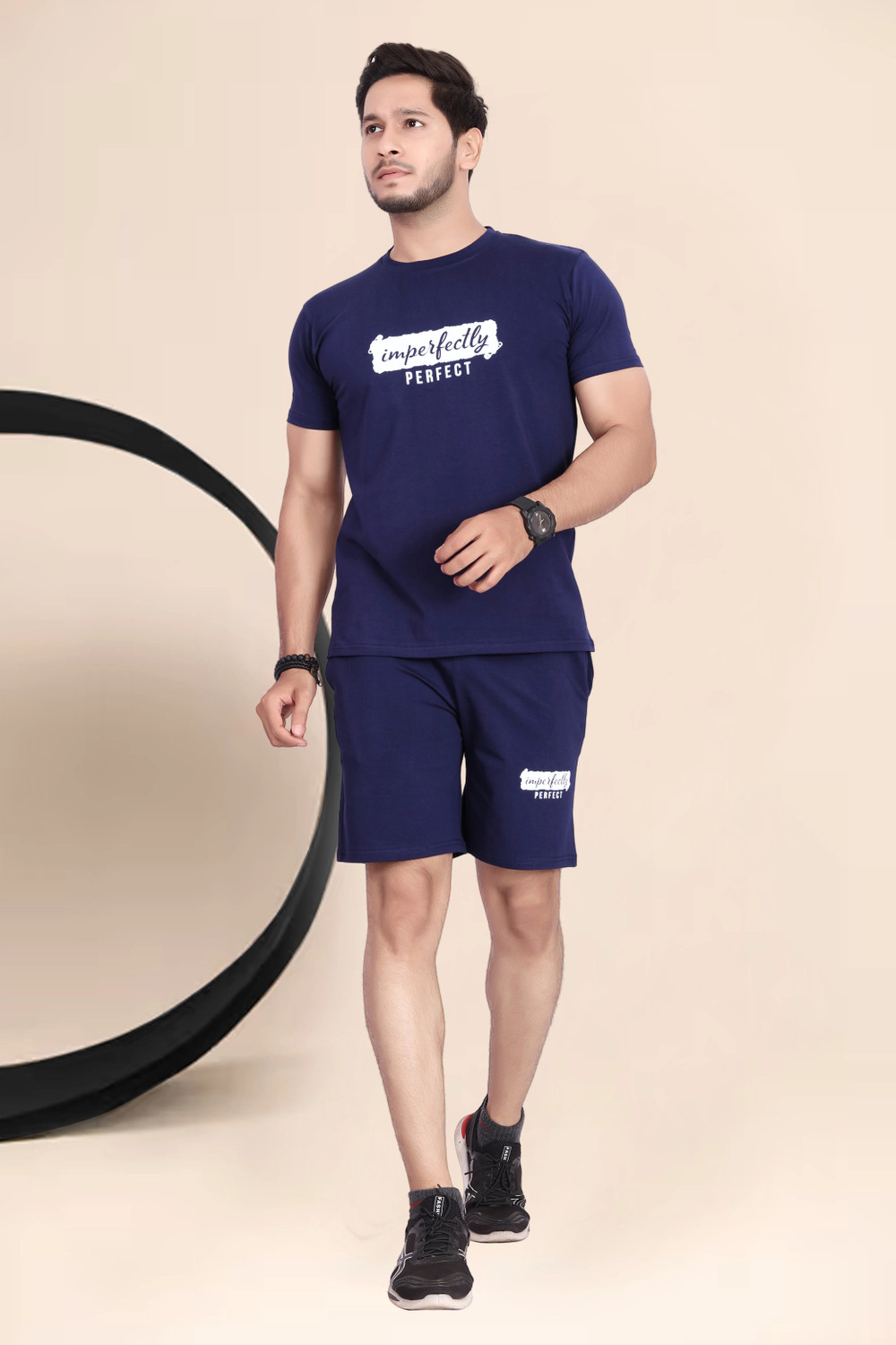 Image of DivRa Clothing Men Top & Shorts Set Blue Graphic Print