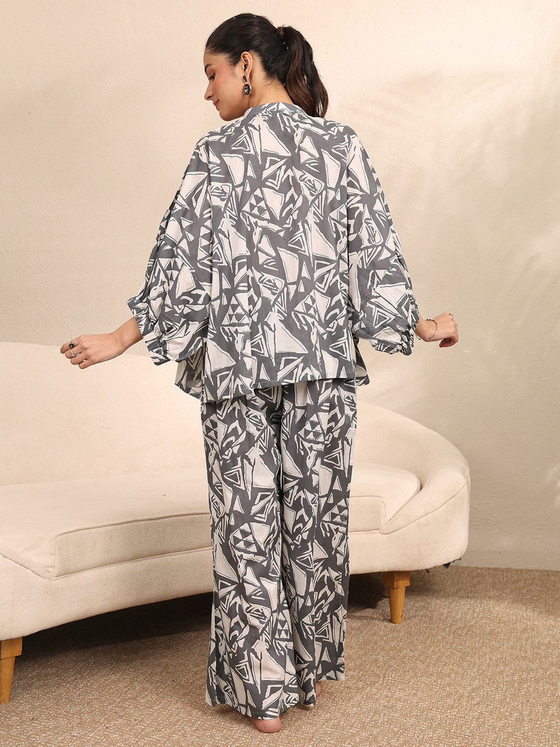 Image of LIBAS Women Printed Grey Shirt & Pyjama set