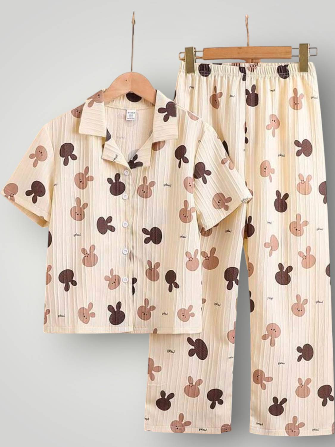 BJMFASHIONS Women Printed Beige Shirt & Pyjama set