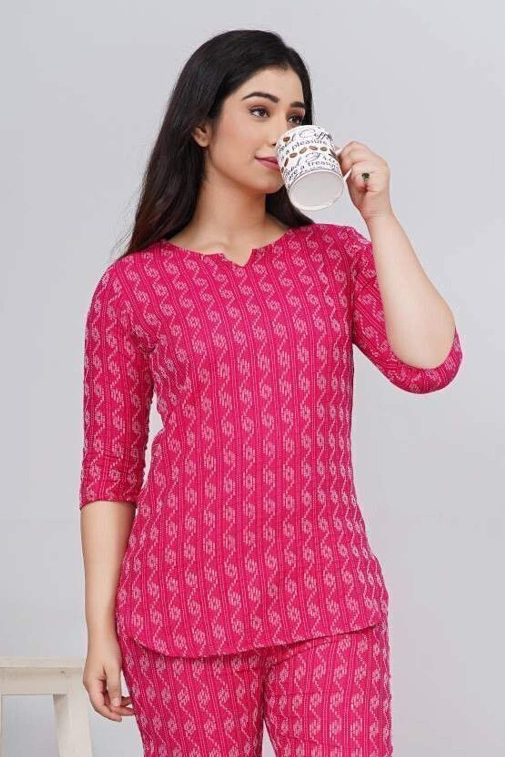 Image of MAMTA TEXTILE Women Printed Pink Night Suit Set