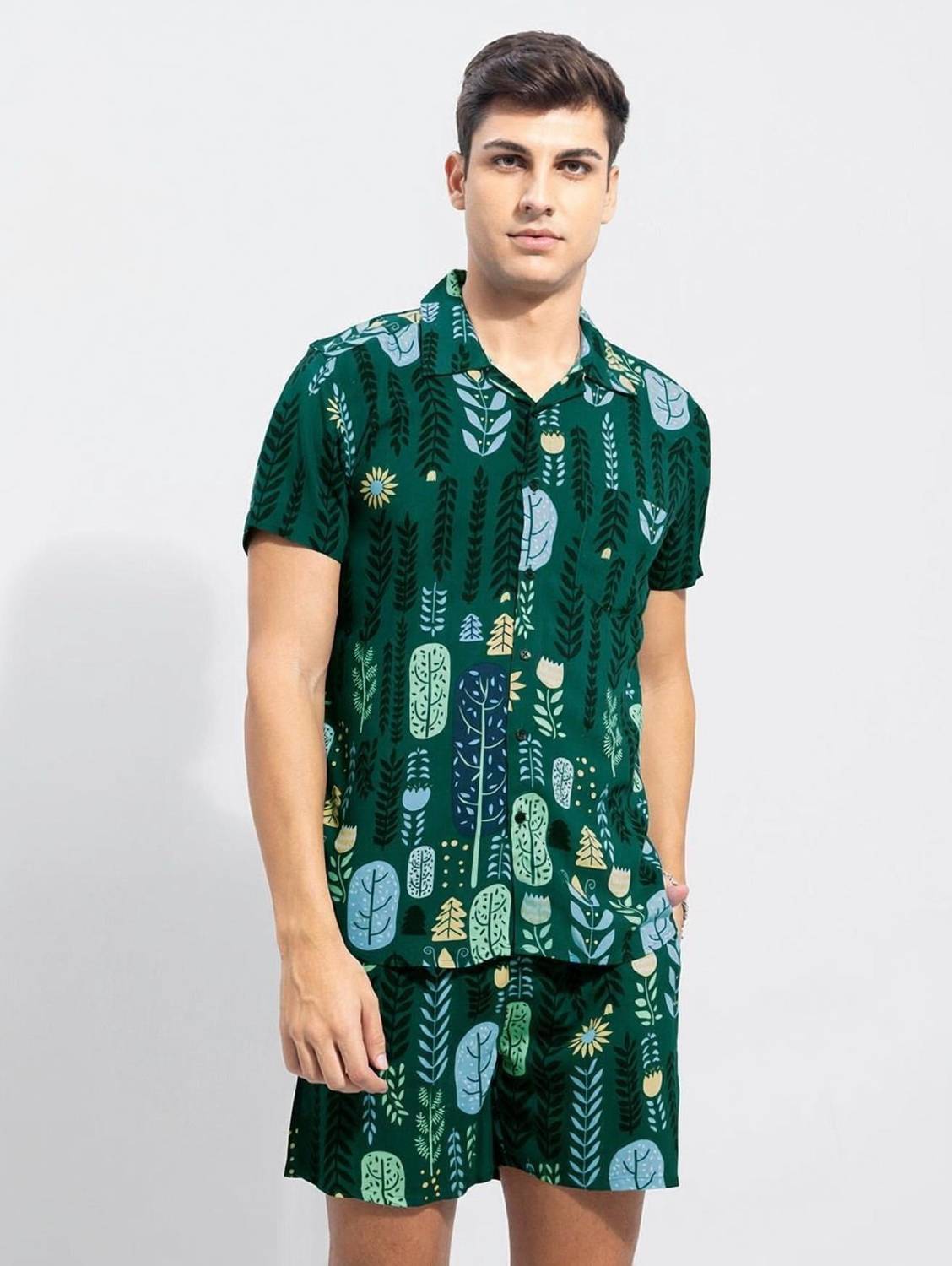 ALIJA FASHION Men Printed Green Night Suit Set