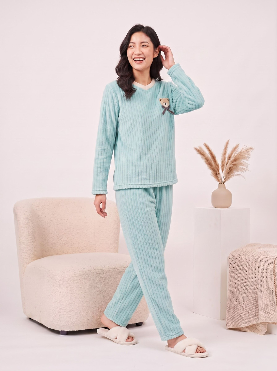 Image of Lugo Women Self Design Blue Night Suit Set