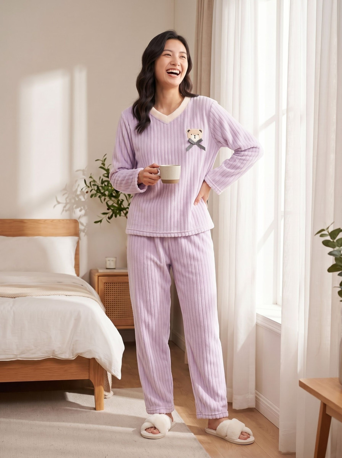 Image of Lugo Women Self Design Purple Night Suit Set