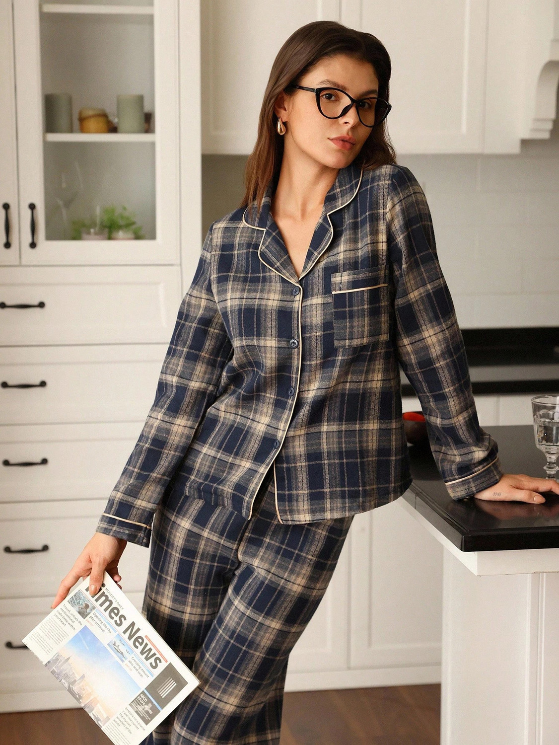 Image of PAGHDAL BROTHERS Women Checkered Multicolor Shirt & Pyjama set