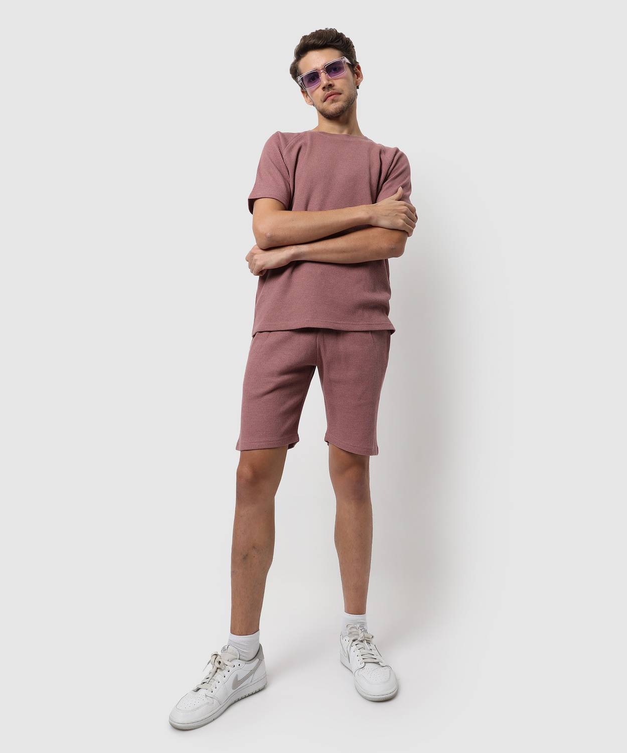 CAHOOT Men Printed Purple Night Suit Set