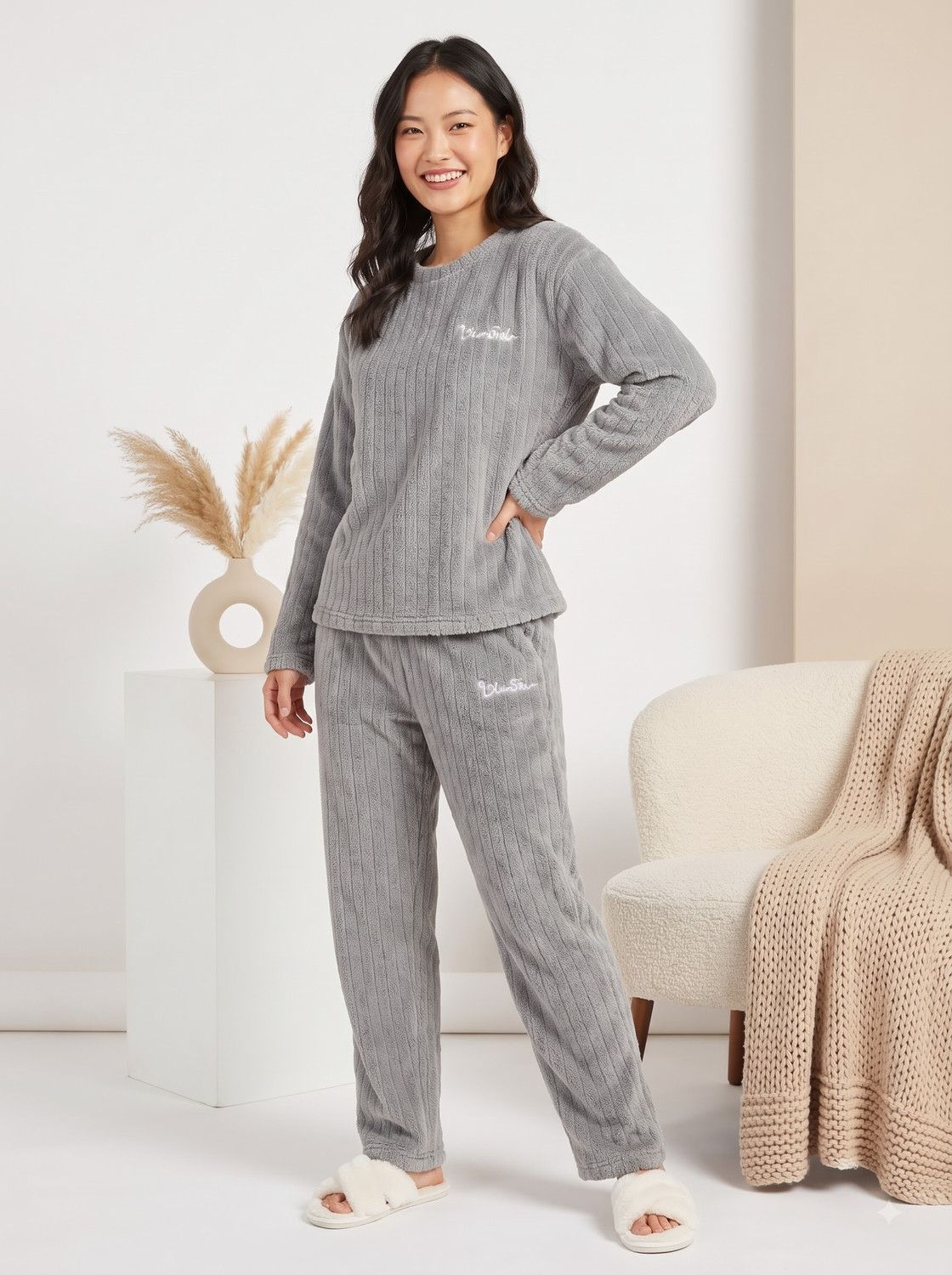 Image of Lugo Women Self Design Grey Night Suit Set