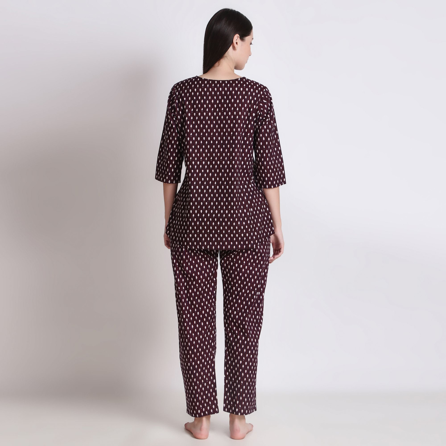 Image of DreamBe Women Printed Maroon Night Suit Set