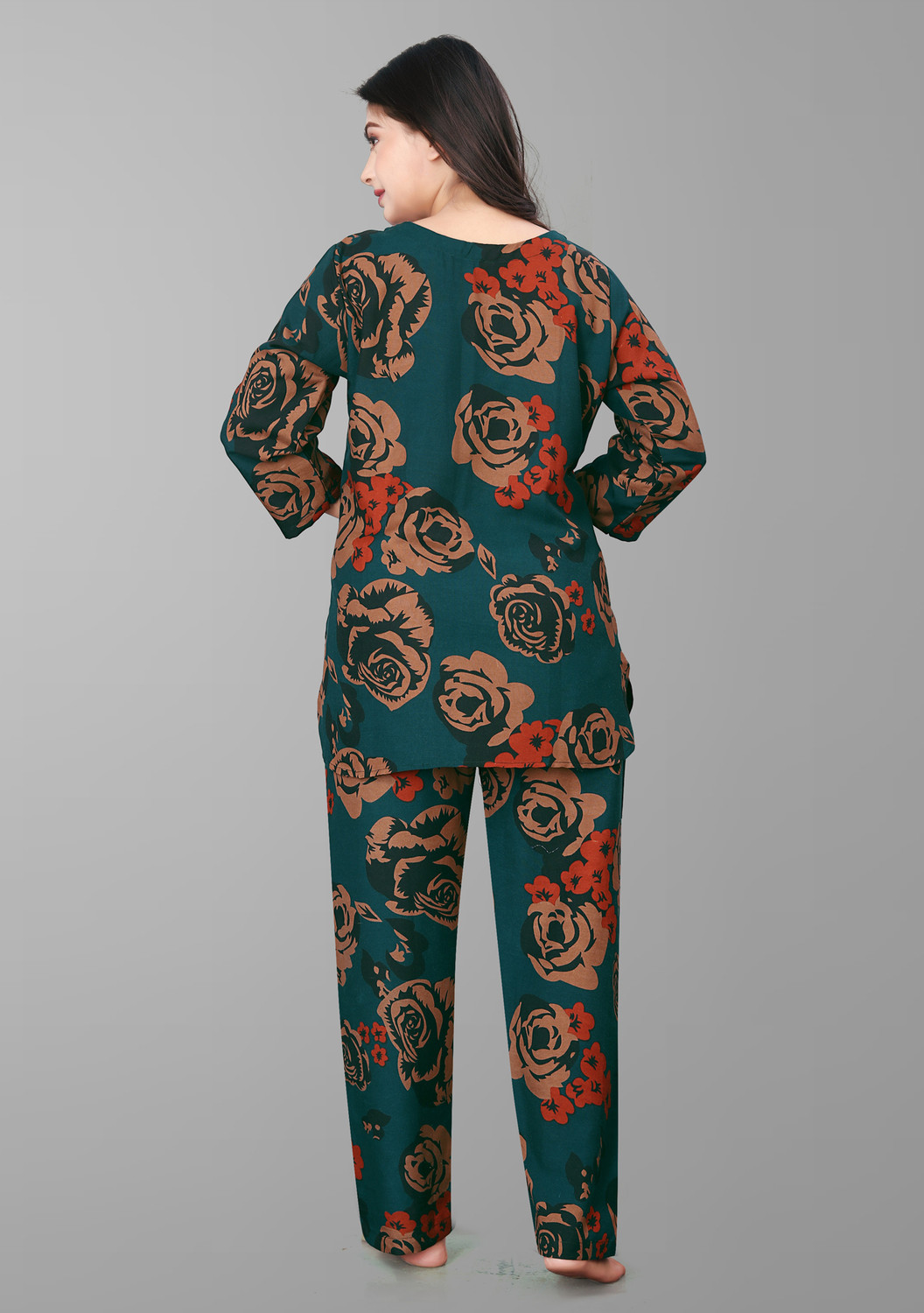Image of CABT Women Printed Dark Green Top & Pyjama Set