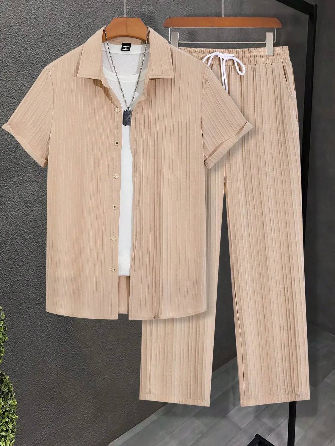 HARI Men Beige Night Suit Set - Image 1