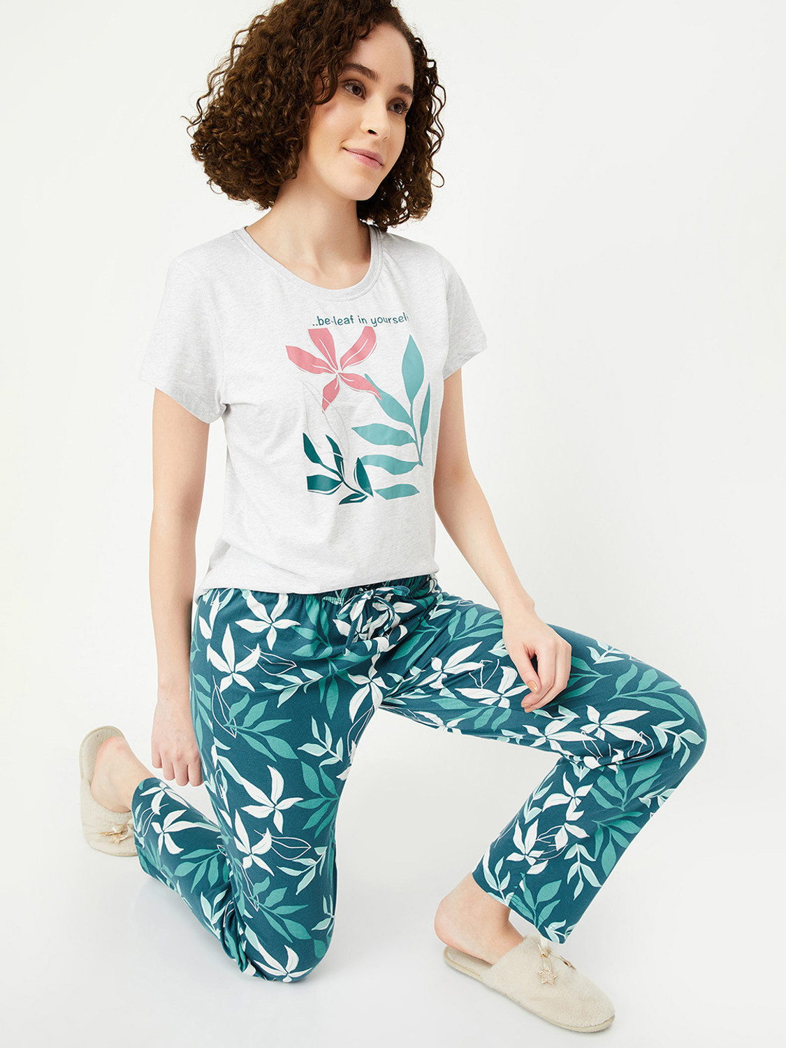 Image of MAX Women Printed Blue, White Night Suit Set
