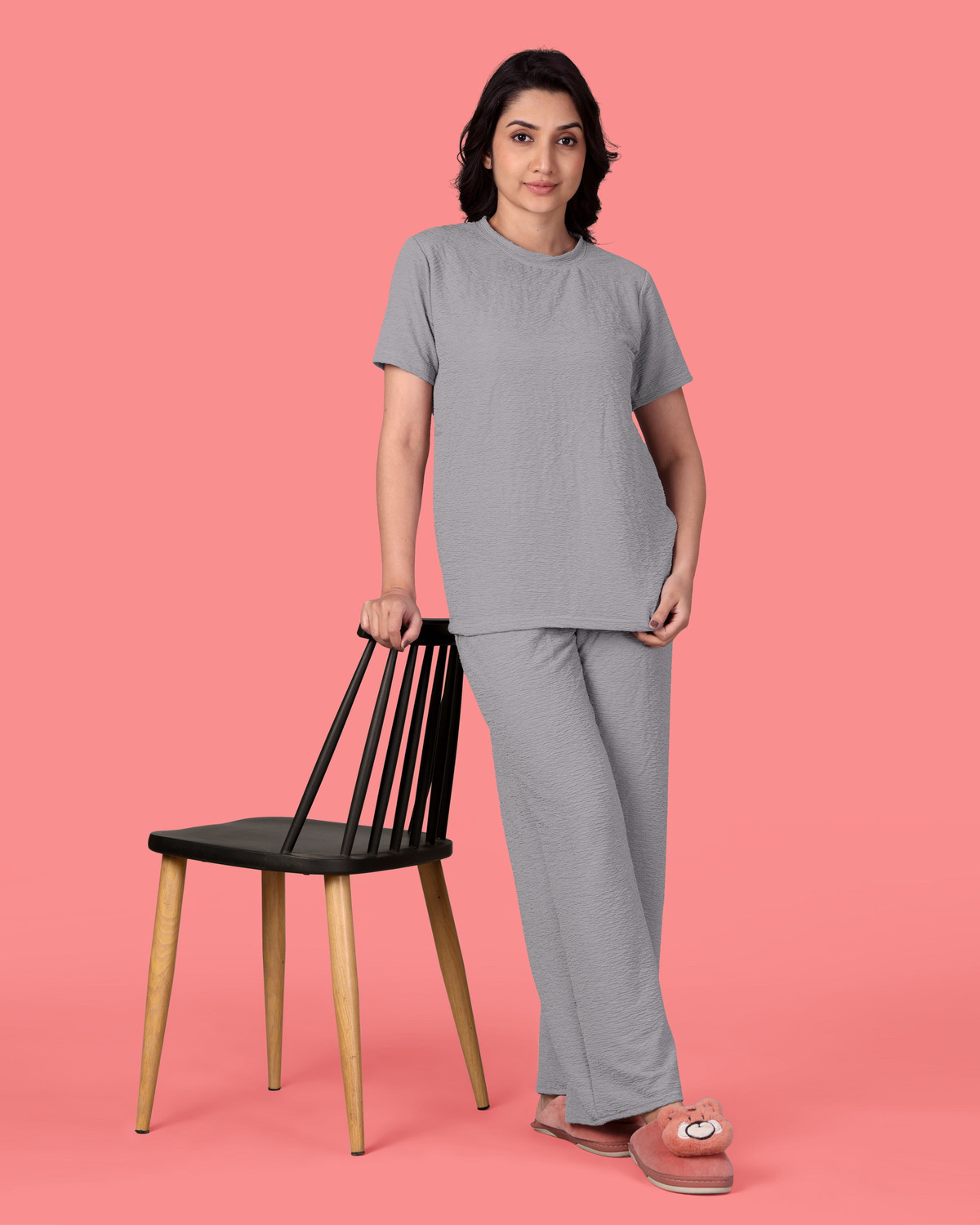 Image of METRONAUT Women Solid Grey Top & Pyjama Set